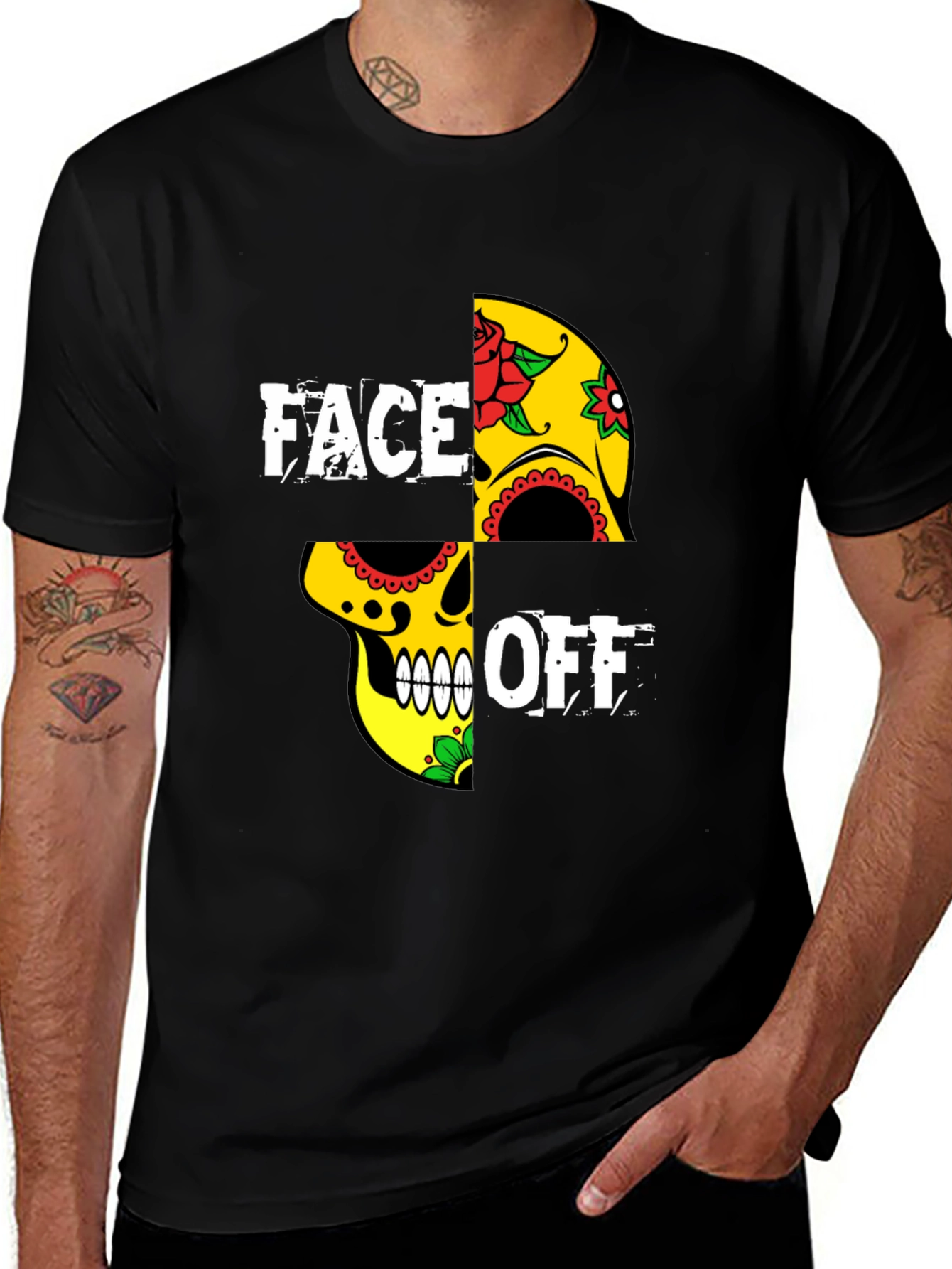 Variant 19 of Face Off Sugar Skull T-Shirt - Black