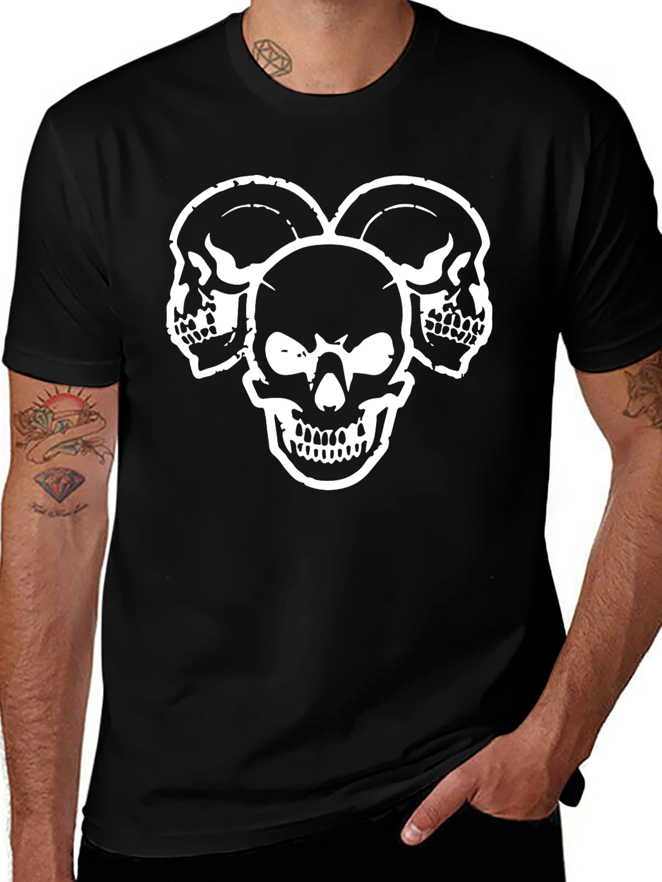Variant 5 of Skull Trio Graphic T-Shirt - Black