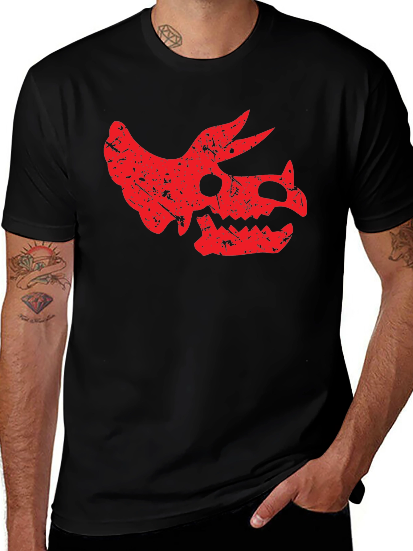 Variant 4 of Dinosaur Skull Graphic Tee - Black Cotton T-Shirt