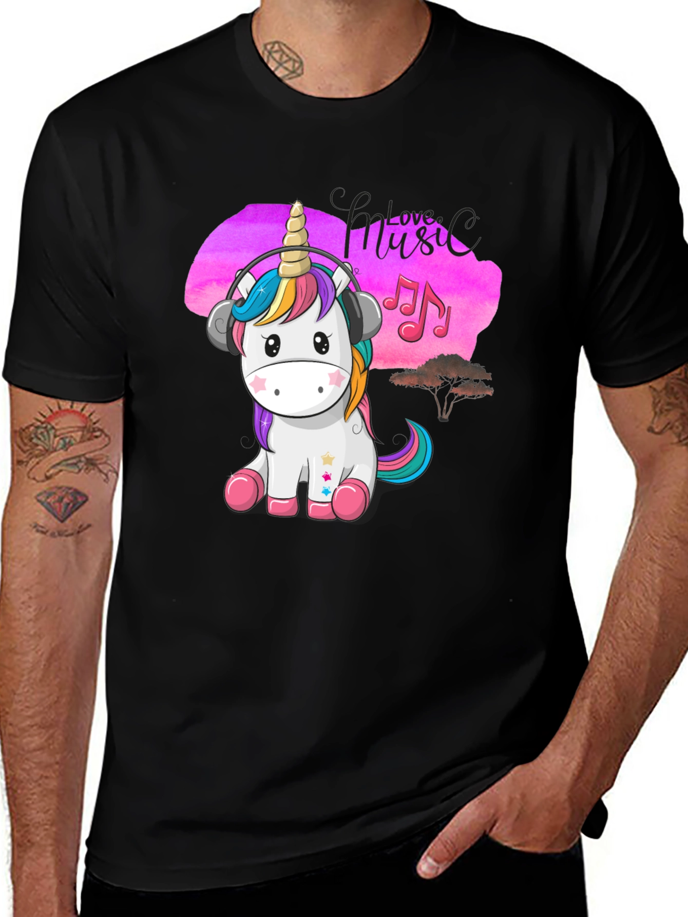 Variant 25 of Cute Unicorn Music Lover Black T-Shirt