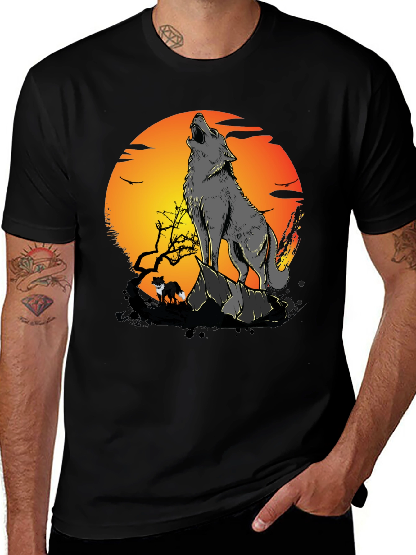 Black Wolf Howling at Moon Graphic Tee main image