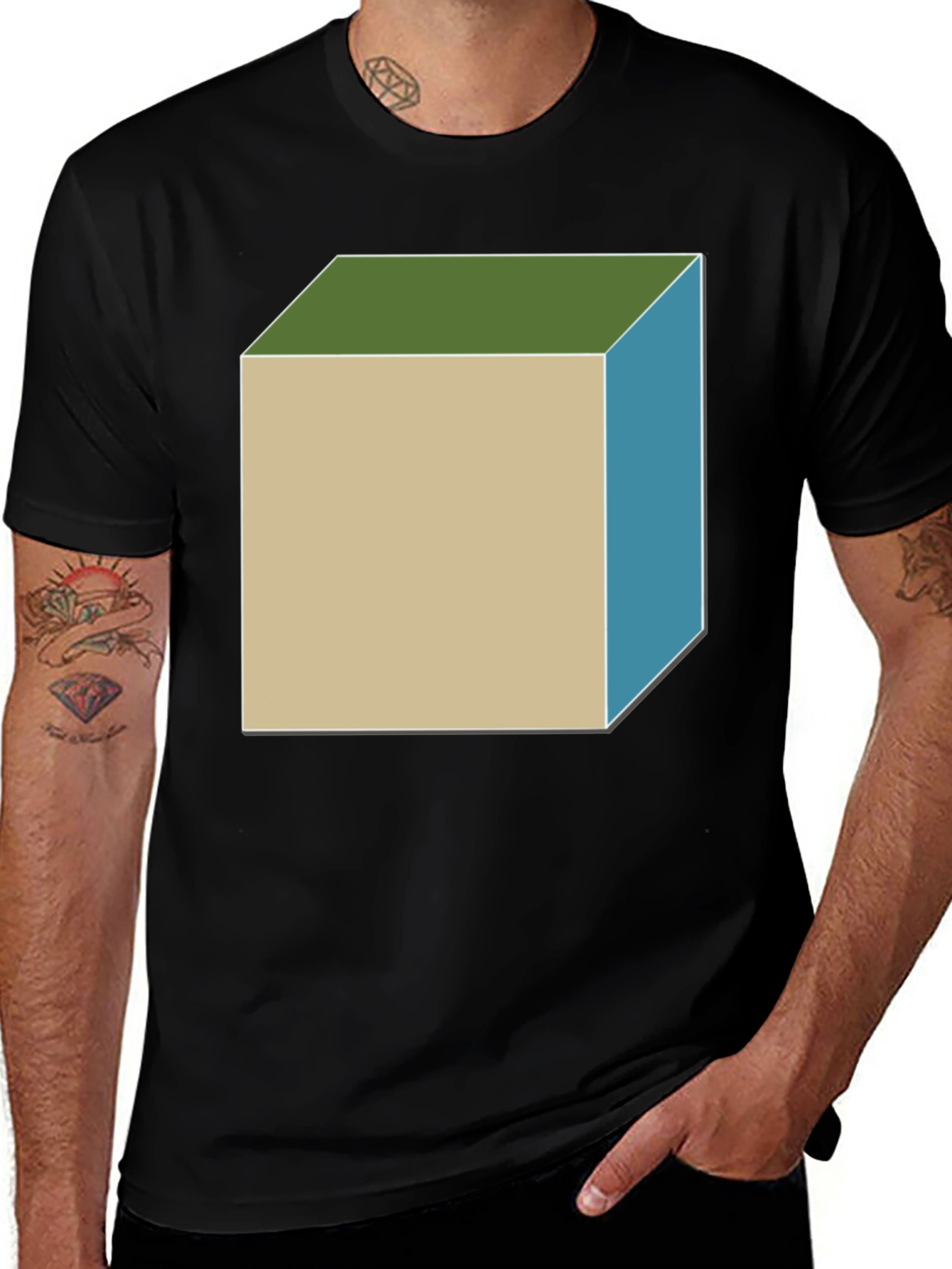 Variant 10 of Geometric Cube Graphic Tee - Black