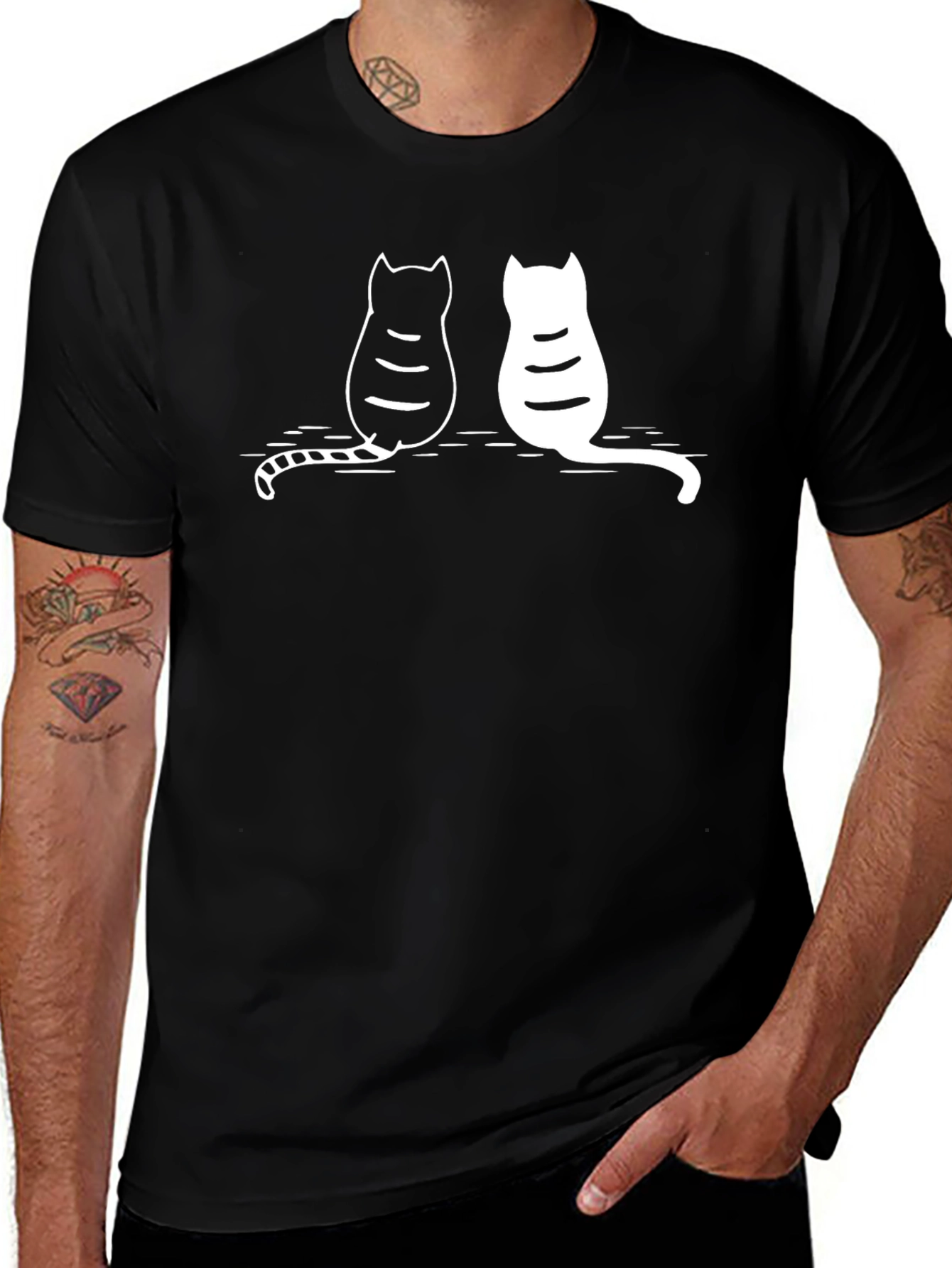 Variant 28 of Cute Cat Graphic Tee - Black Cotton Blend T-Shirt