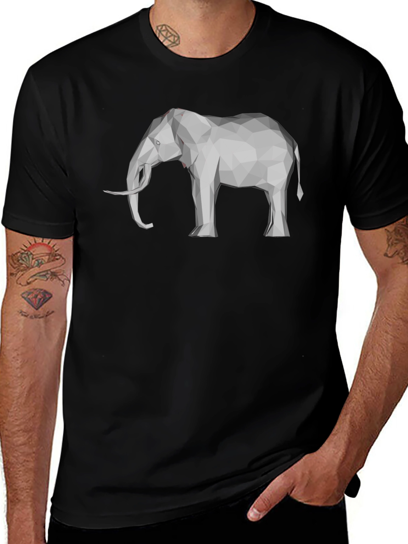 Variant 26 of Geometric Elephant Graphic Tee - Stylish Black T-Shirt