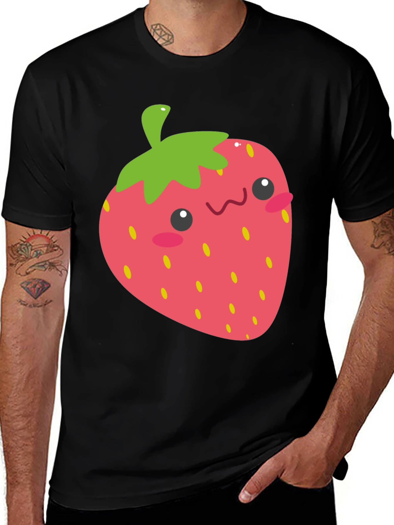 Variant 16 of Kawaii Strawberry Graphic Tee - Black Unisex T-Shirt