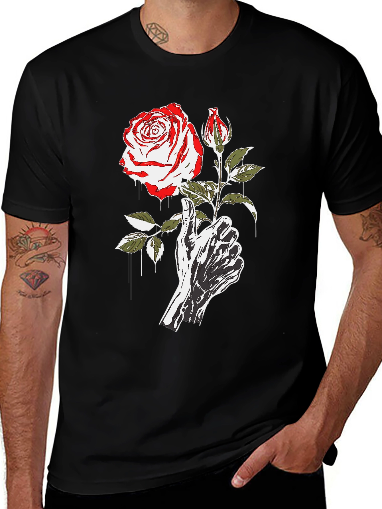Variant 7 of Rose Hand Graphic Tee - Black Cotton