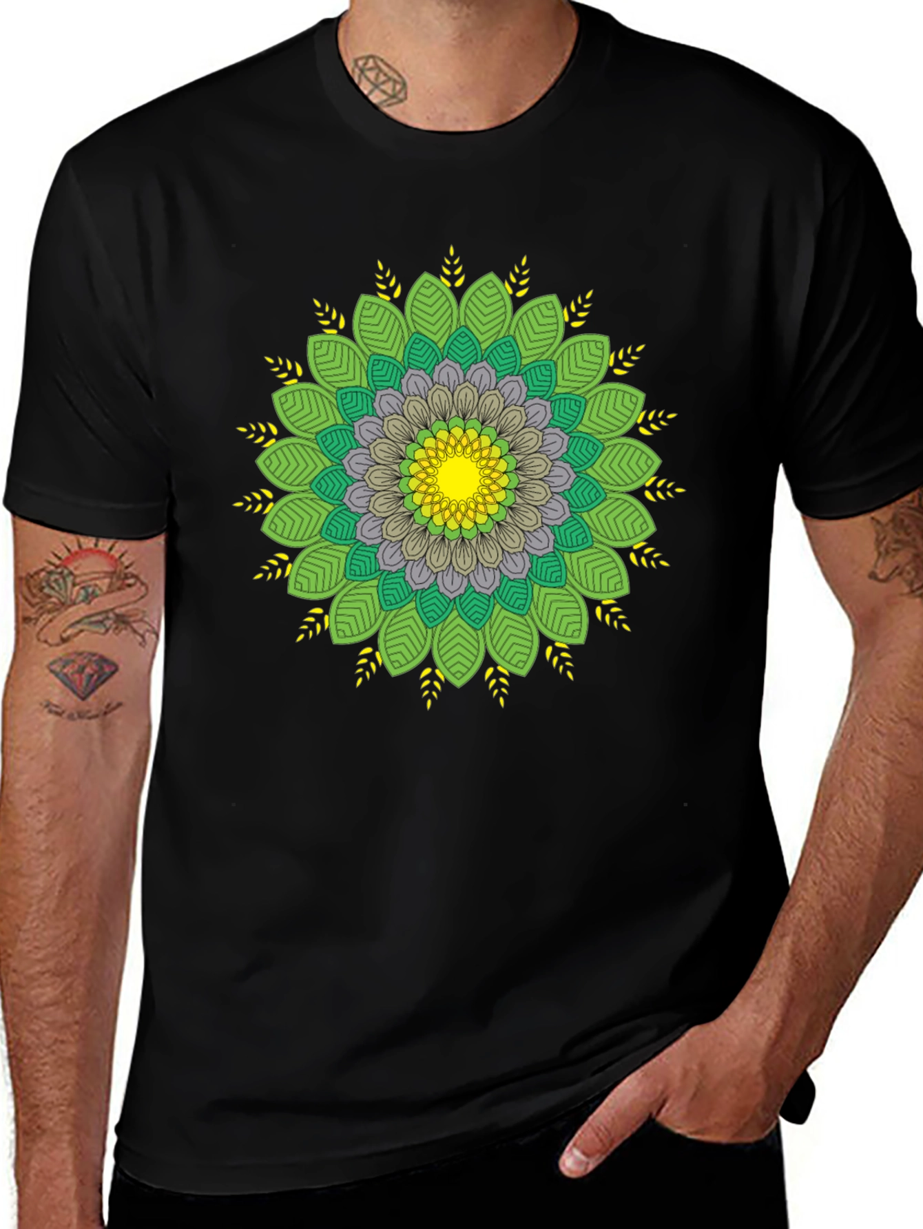 Variant 24 of Mandala Graphic Tee - Black Cotton Comfort