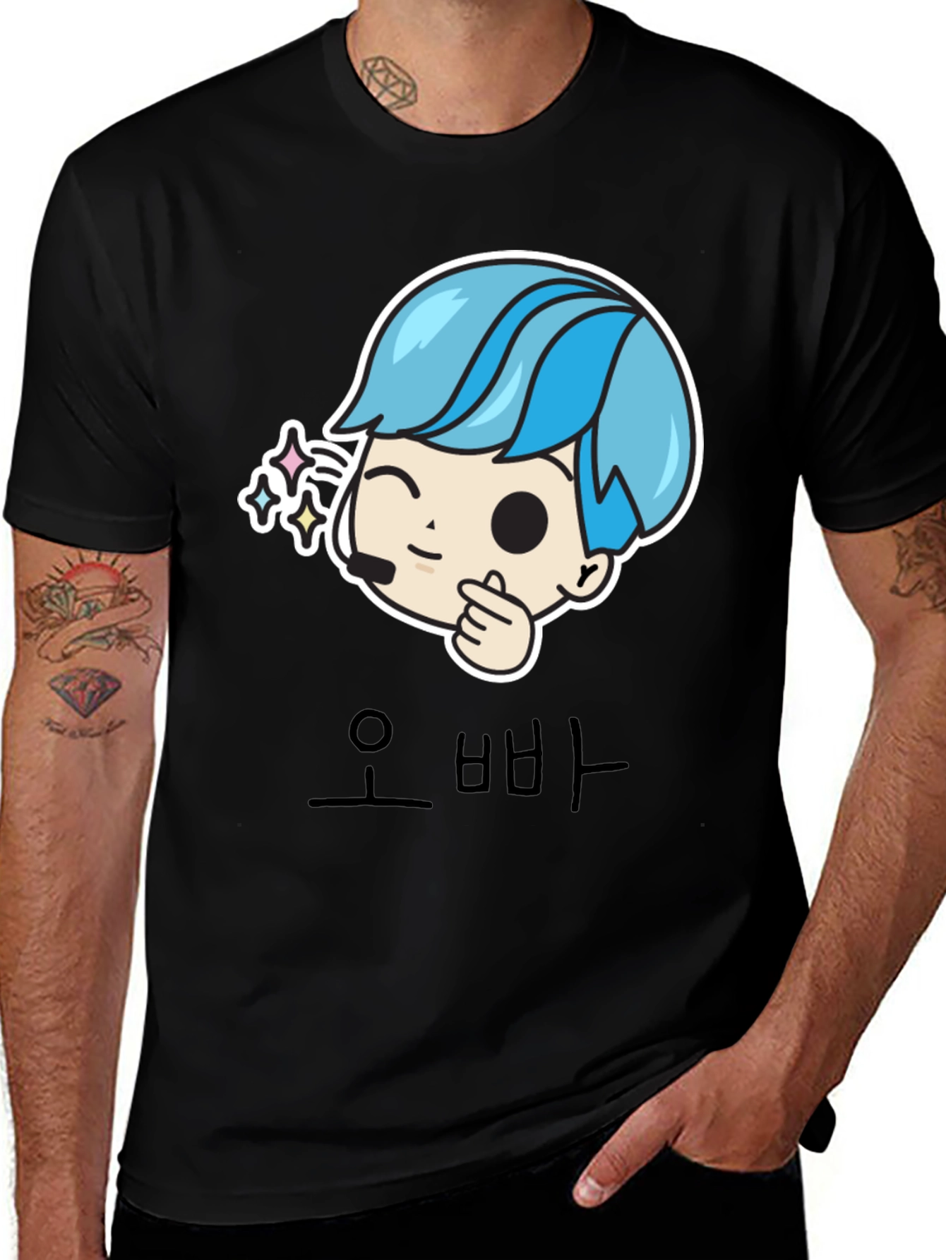 Oppa Cartoon Graphic Black T-Shirt