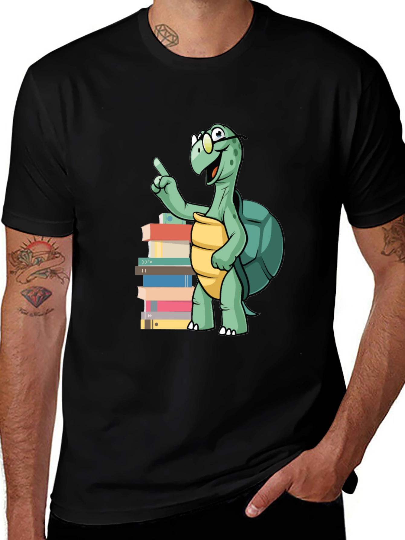 Variant 8 of Bookworm Turtle Graphic Tee - Black