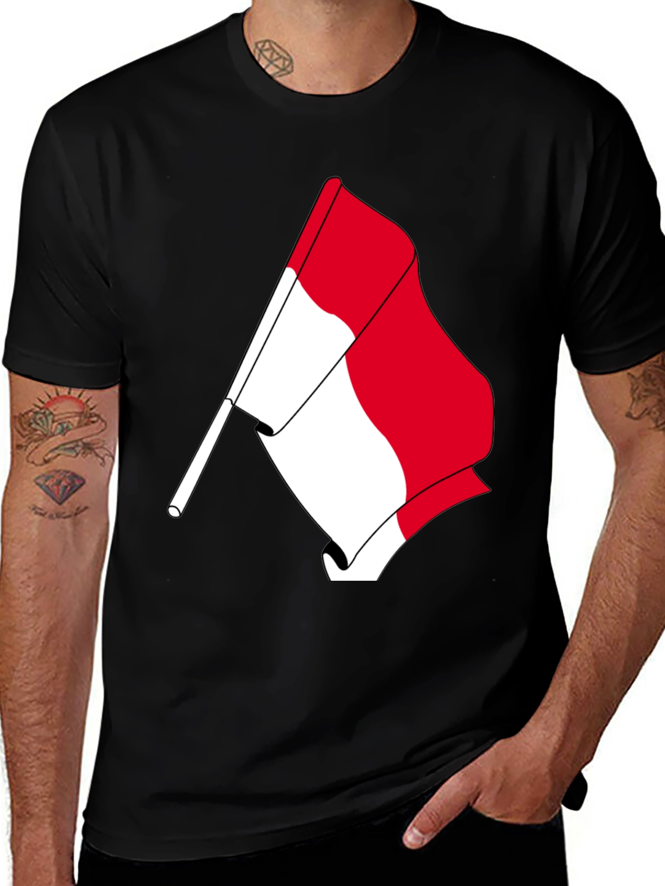 Variant 2 of Flag Graphic Tee - Black Cotton Casual Shirt