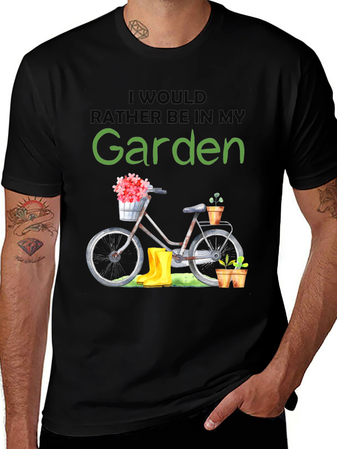 Variant 16 of Gardener's Delight T-Shirt: Bicycle & Boots Design