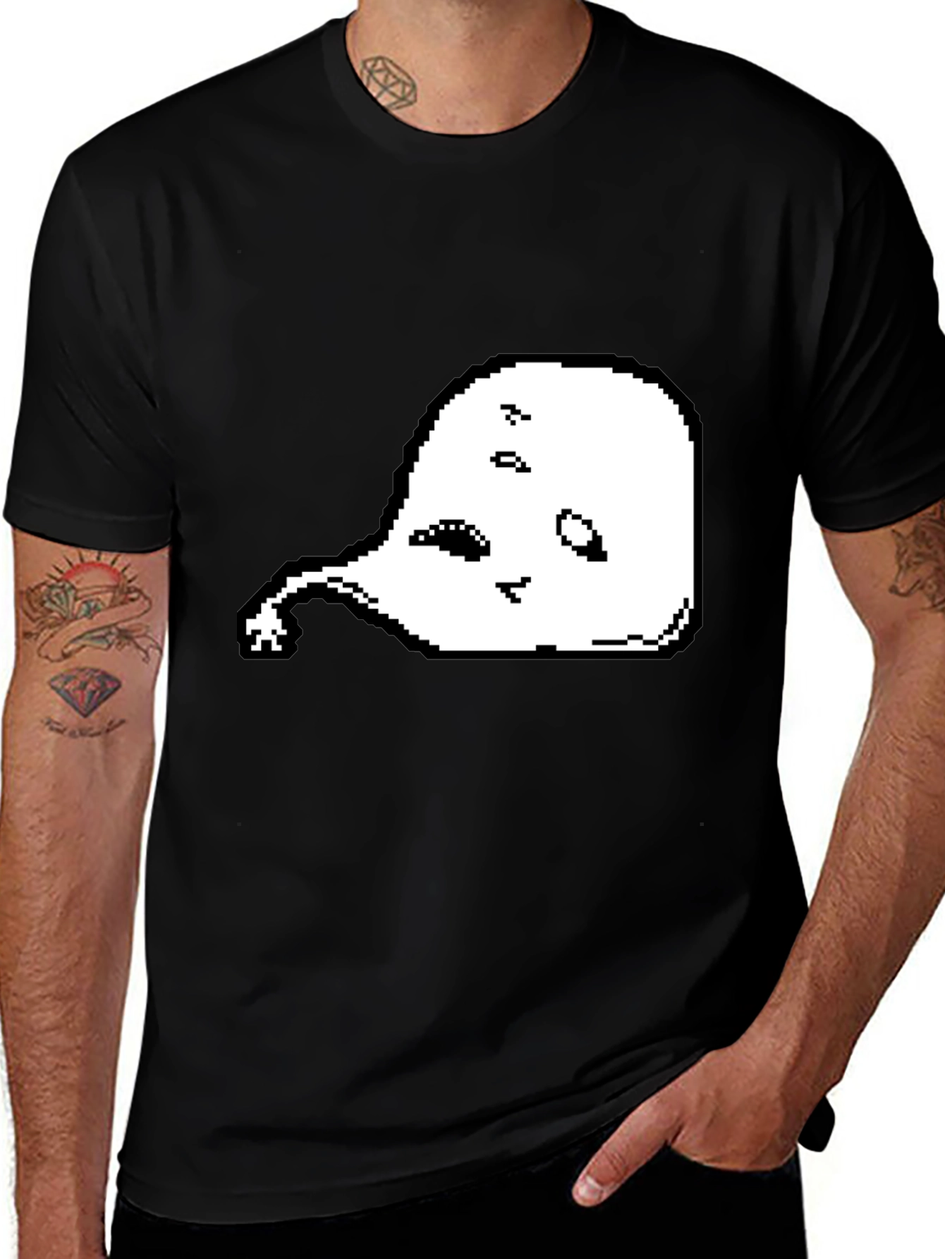 Pixel Ghost Graphic Black T-Shirt