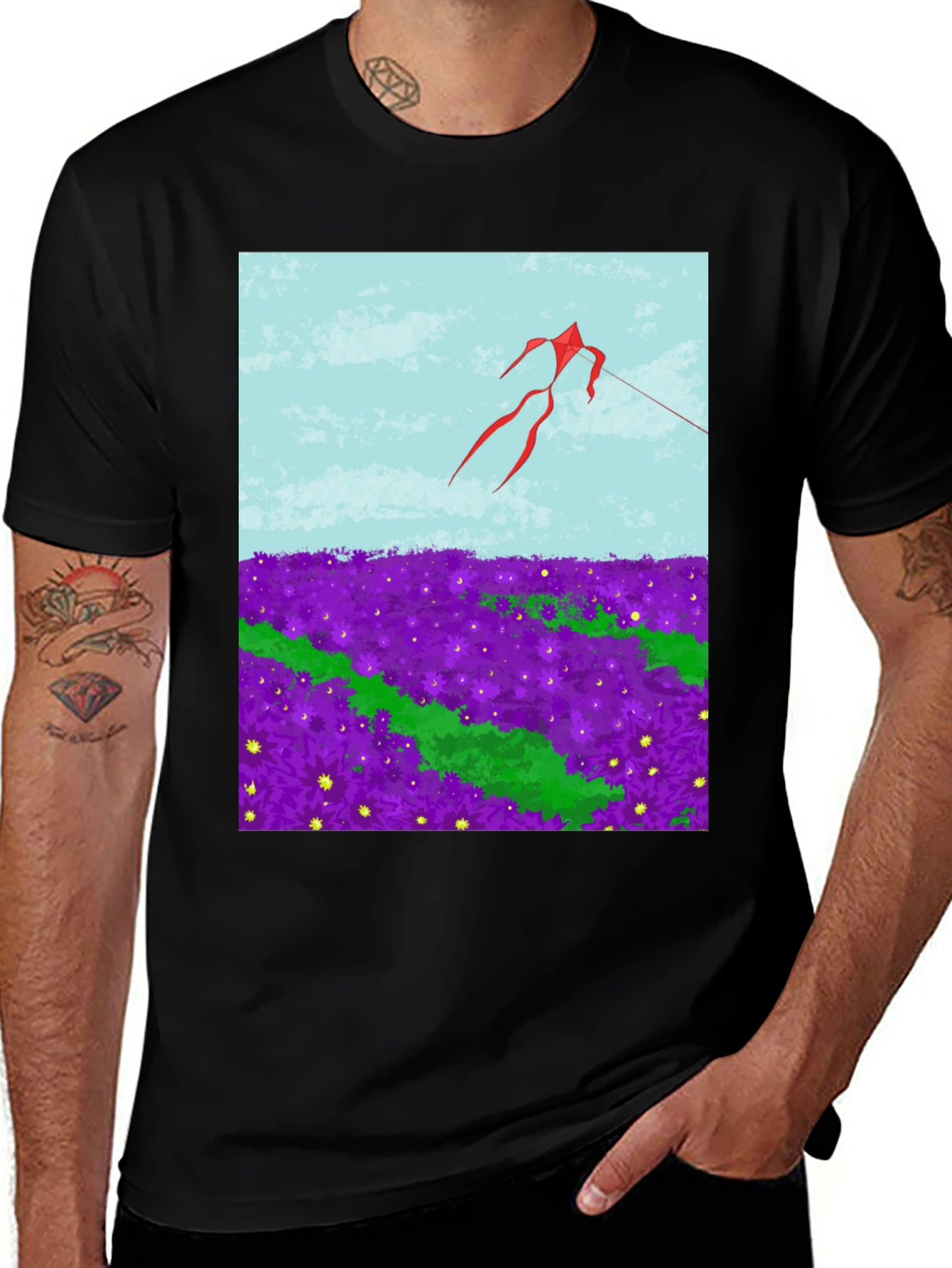 Variant 25 of Kite in Flower Field Graphic Tee