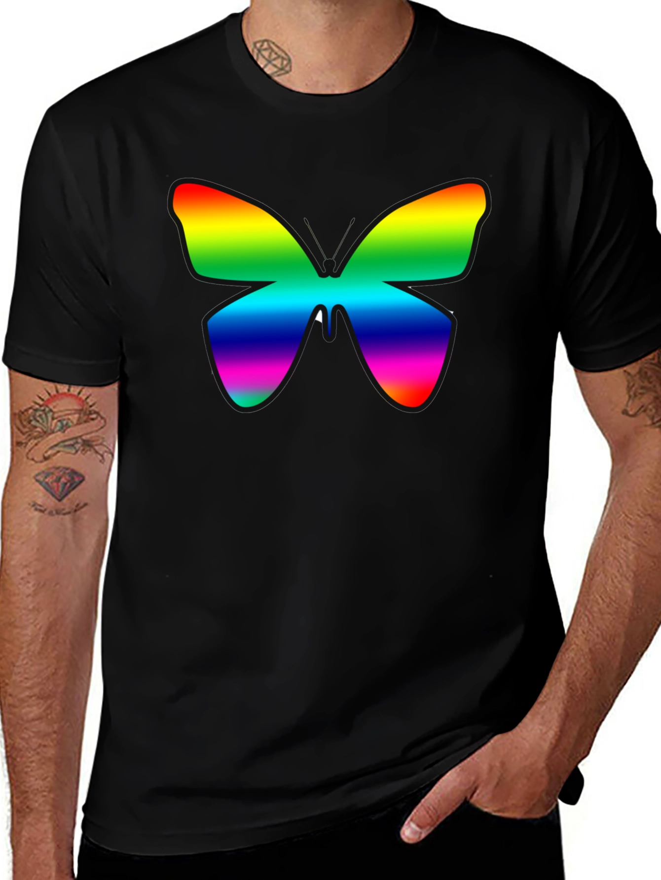 Variant 6 of Rainbow Butterfly Graphic Black T-Shirt