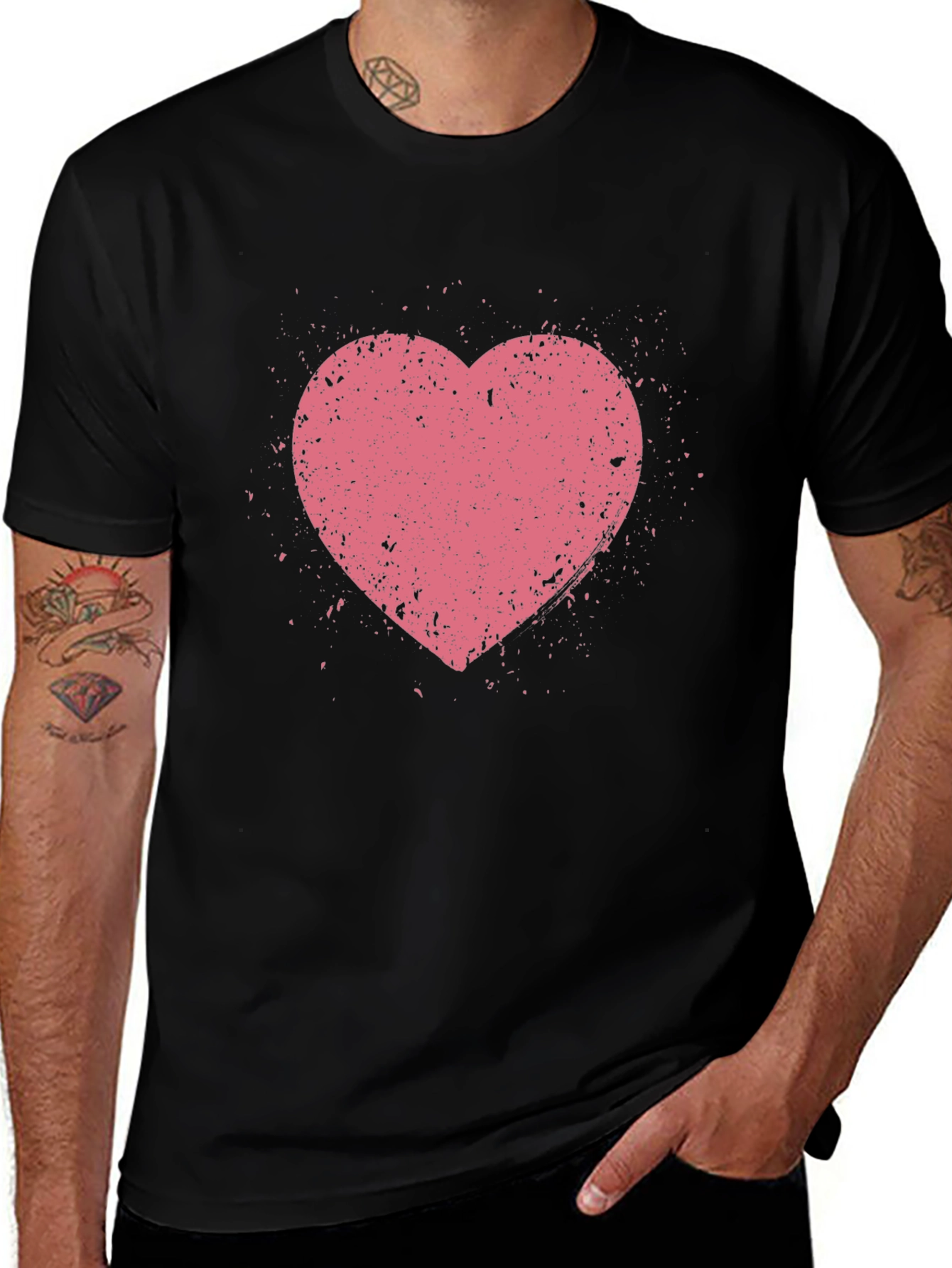 Black Distressed Heart Graphic Tee - Black Casual Shirt main image
