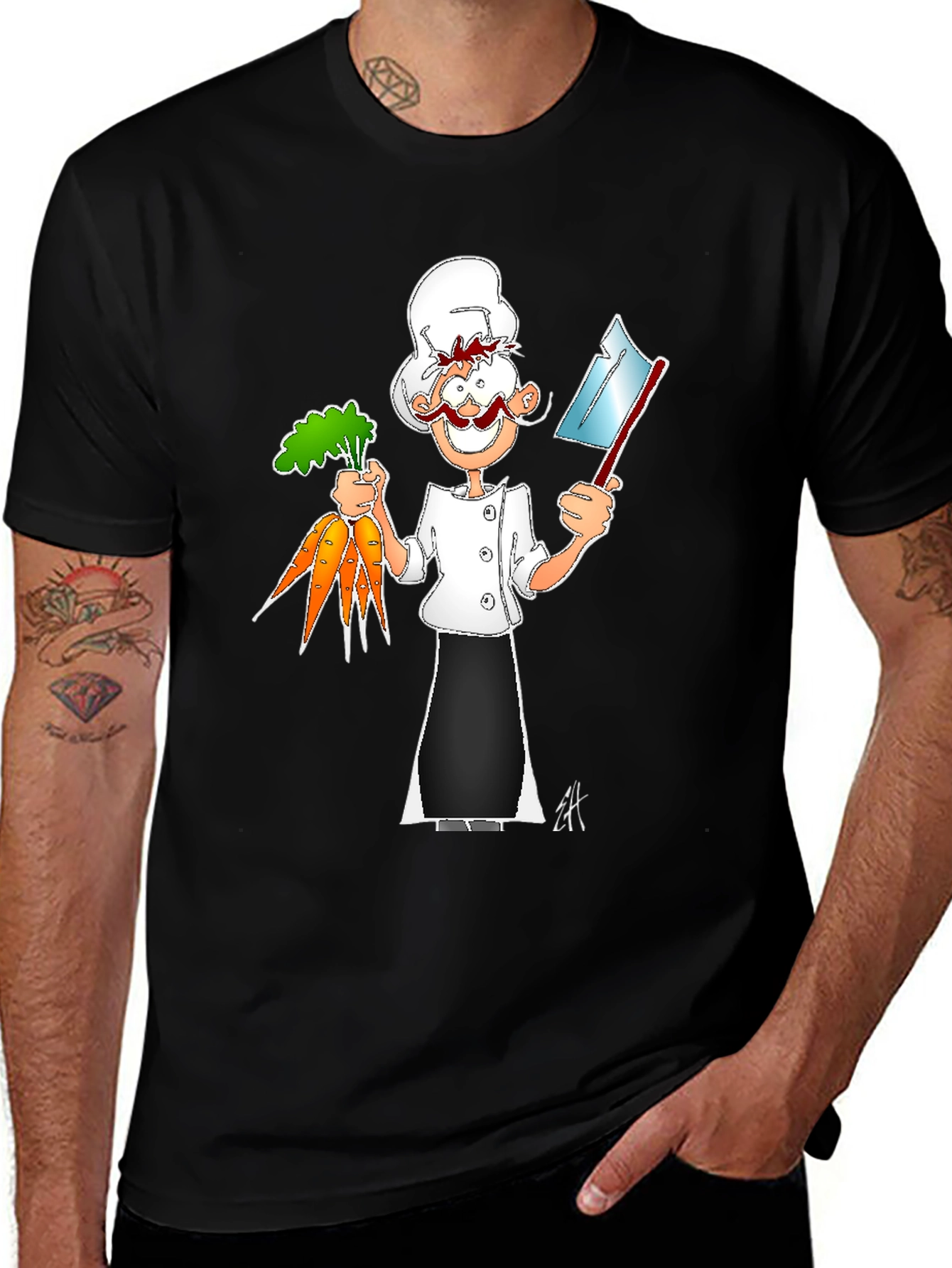 Chef Cartoon Black T-Shirt