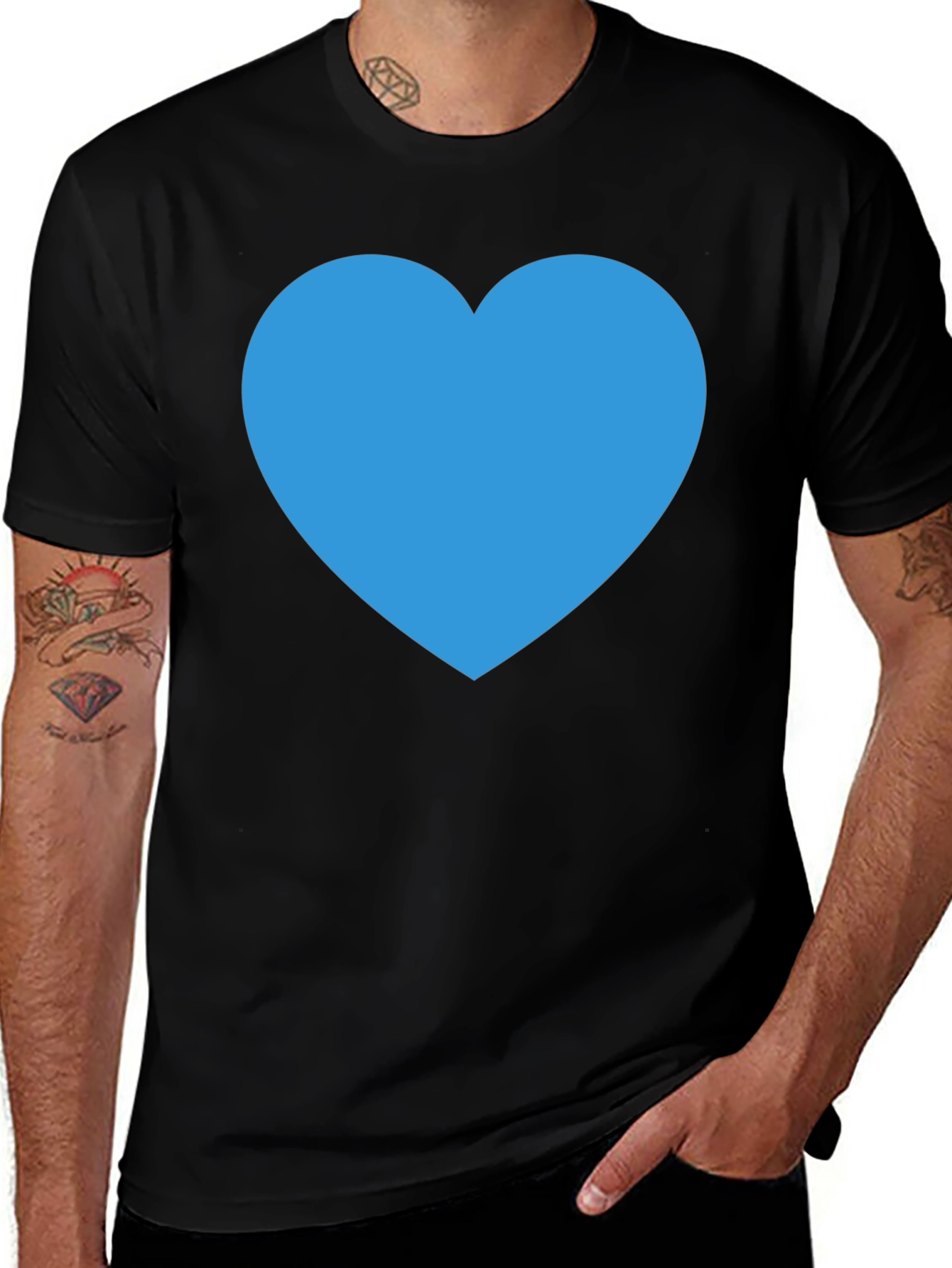 Blue Heart Graphic Black T-Shirt
