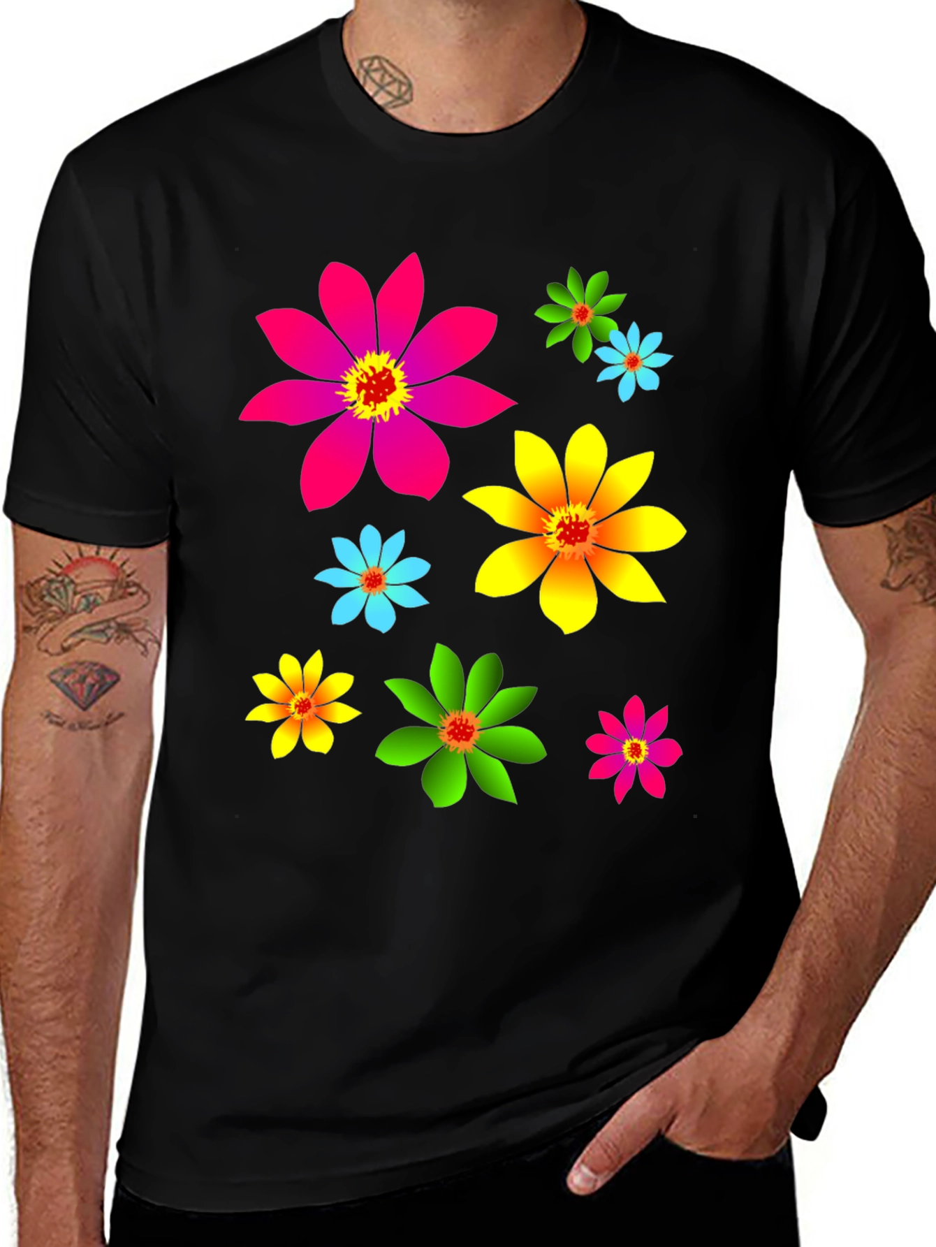 Variant 5 of Floral Print Black T-Shirt