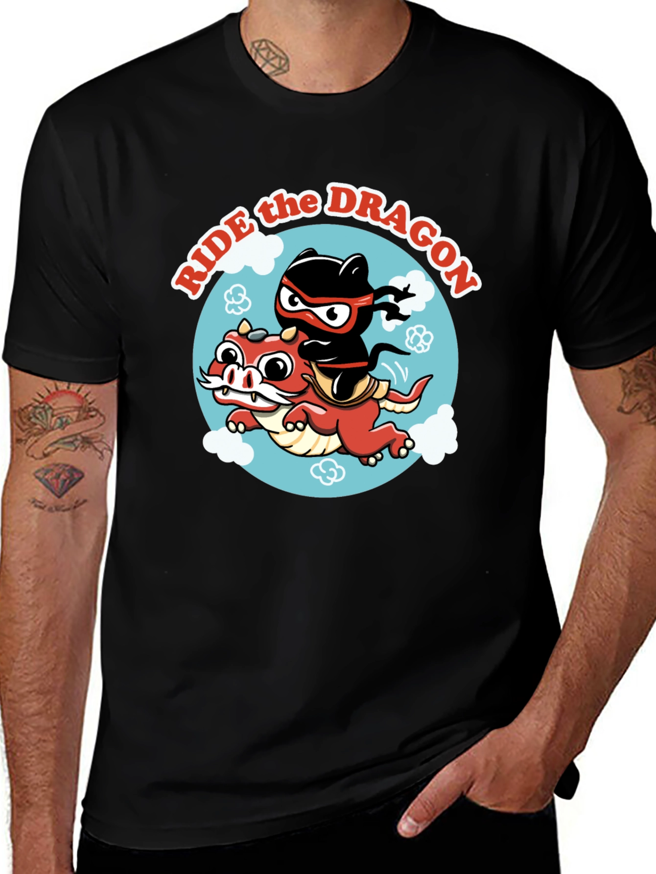 Black Ride the Dragon Graphic T-Shirt - Ninja Style! main image