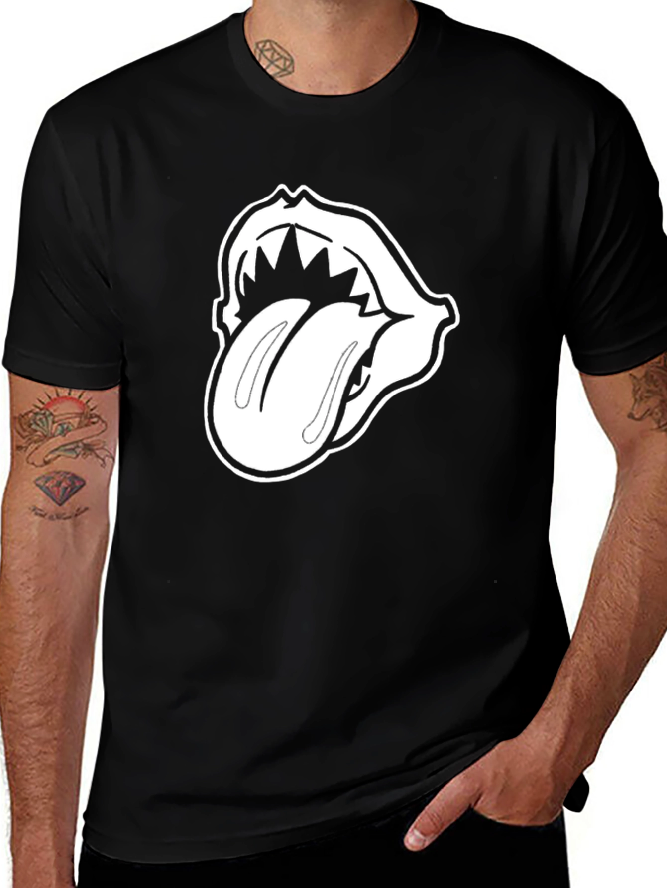 Variant 30 of Black T-Shirt with White Tongue Graphic