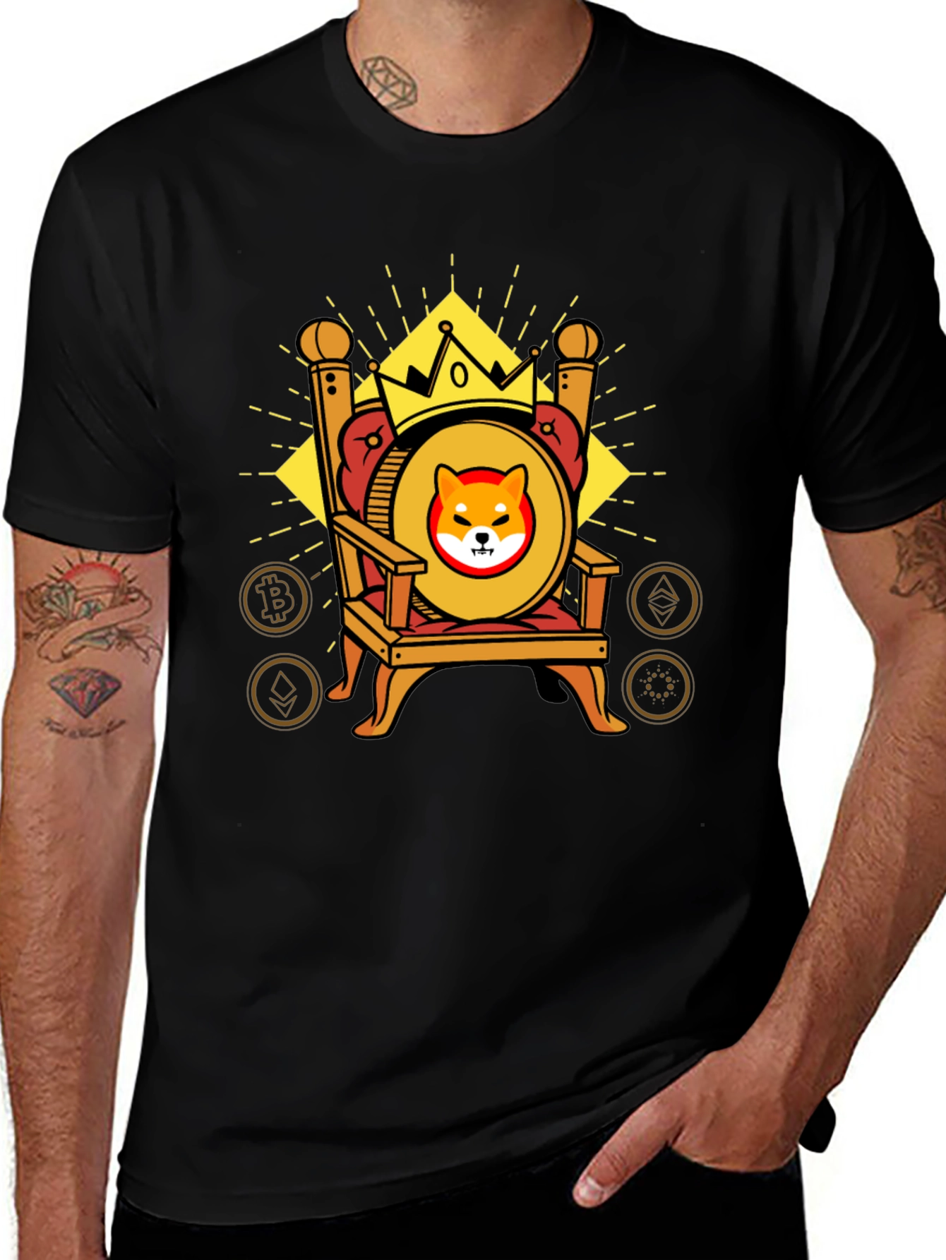 Shiba Inu Crypto King T-Shirt - Meme Coin Throne Design