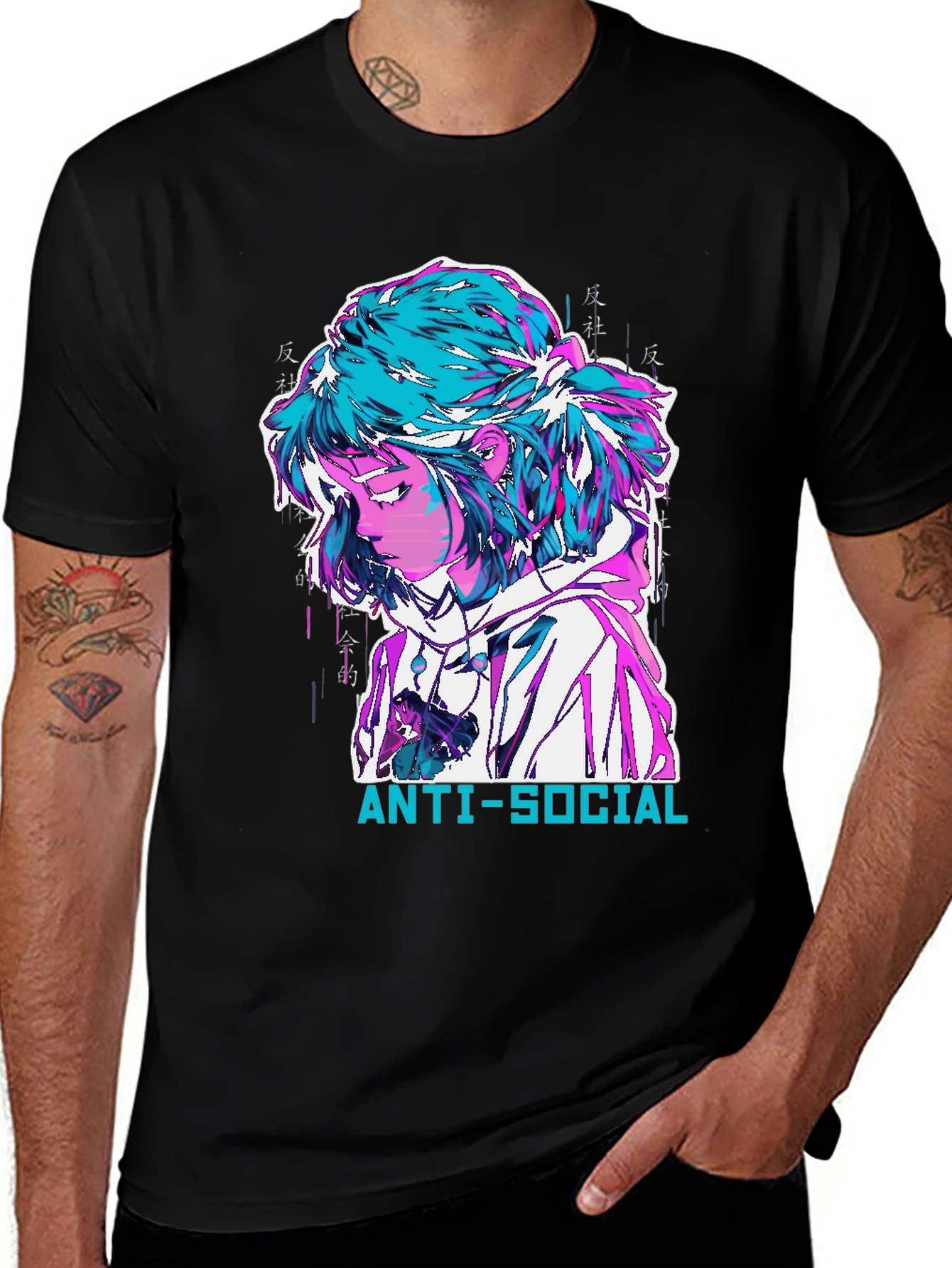 Variant 8 of Anti-Social Anime Girl Graphic Tee - Black Cotton Comfort