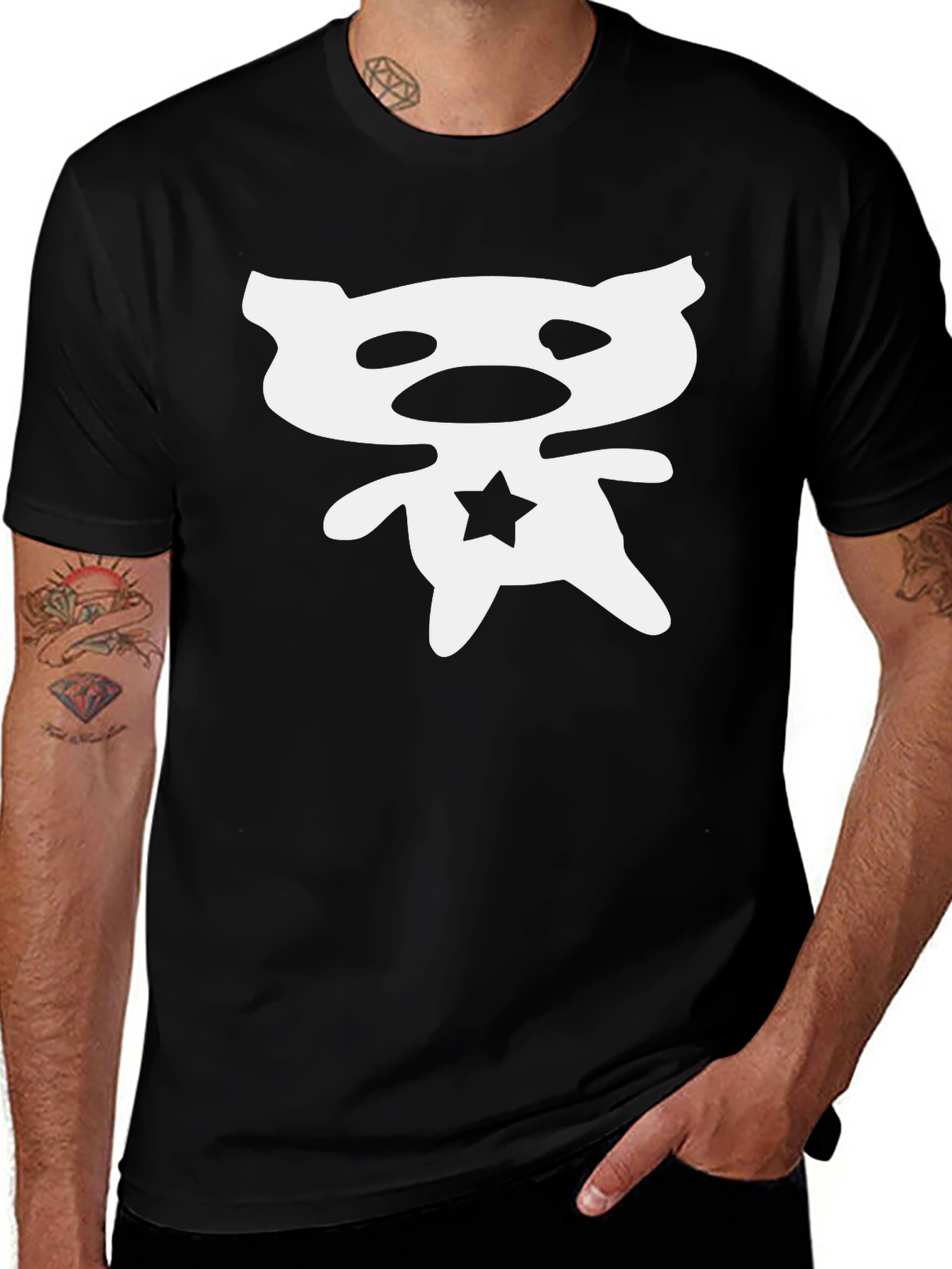 Variant 23 of Abstract Bear Star Graphic Black T-Shirt