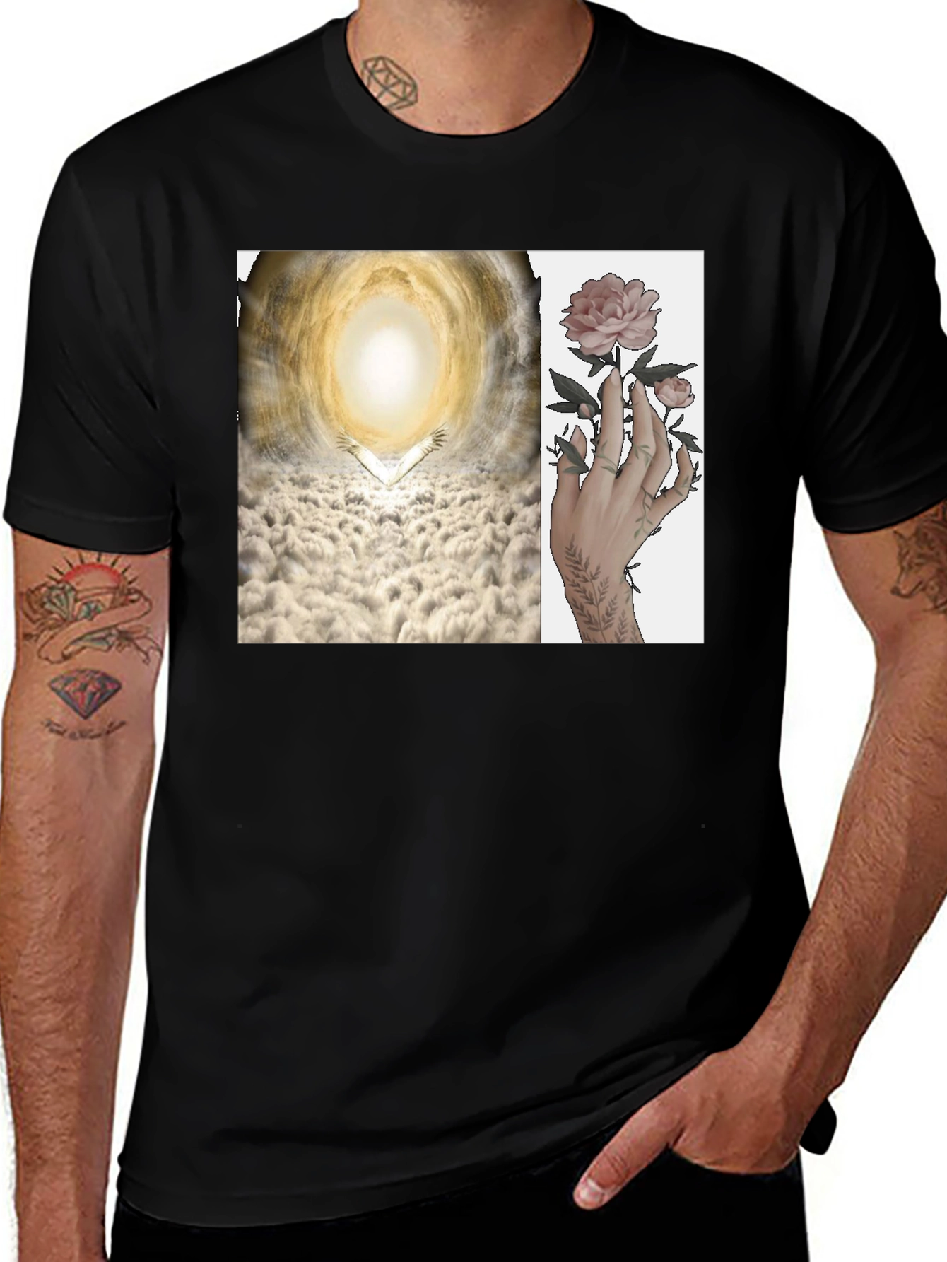 Variant 4 of Artistic T-Shirt with Heaven and Floral Hand Design