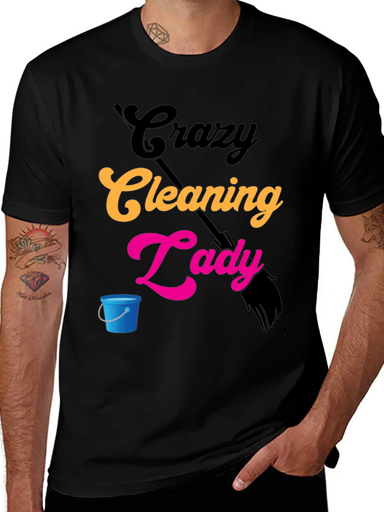 Variant 28 of Crazy Cleaning Lady Graphic Tee - Black T-Shirt