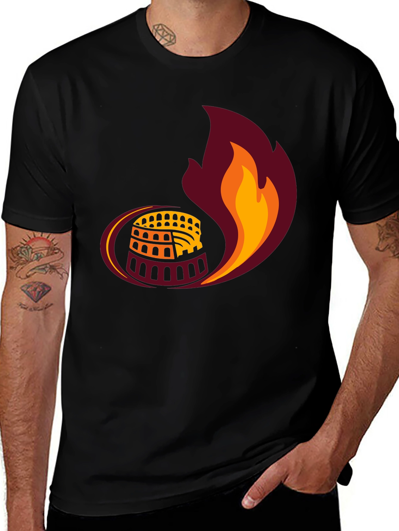 Colosseum Flame Graphic Tee - Roman Style