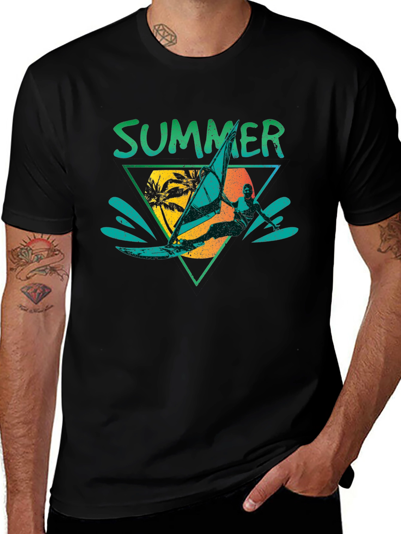Black Summer Windsurfer Graphic T-Shirt main image