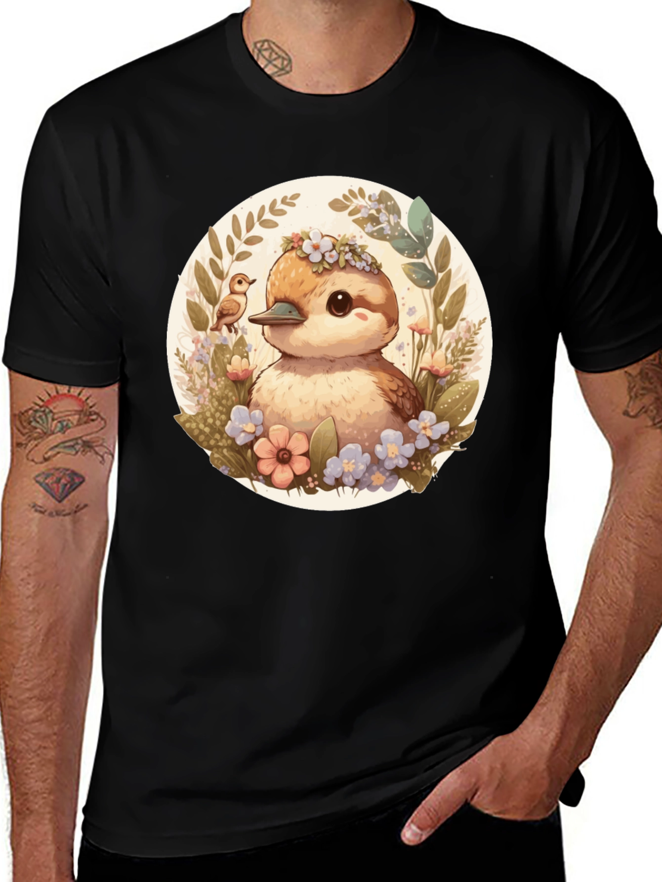Variant 6 of Cute Bird Floral Wreath Graphic Tee