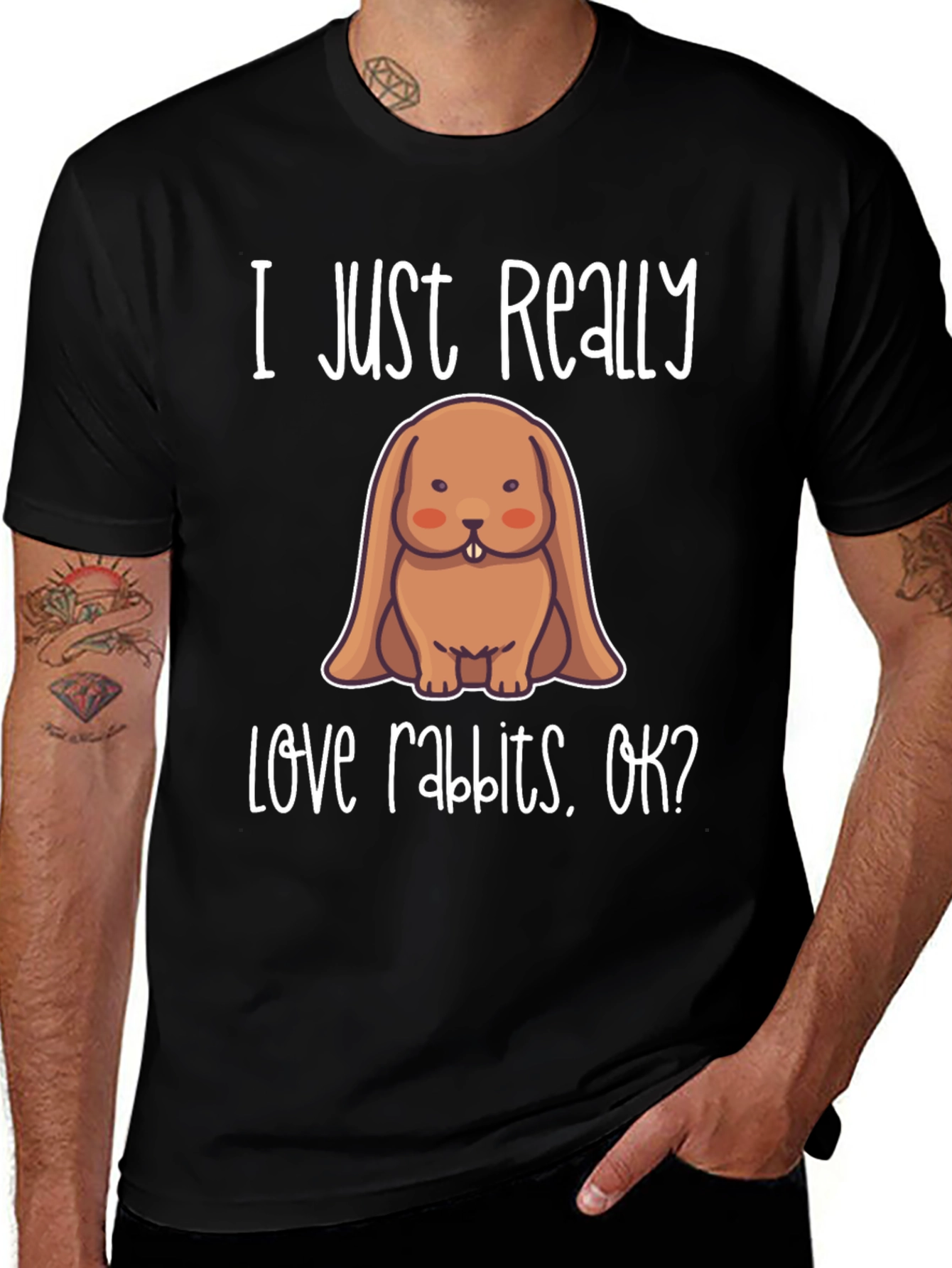 Variant 2 of Cute Rabbit Lover T-Shirt - "I Just Really Love Rabbits, OK?"