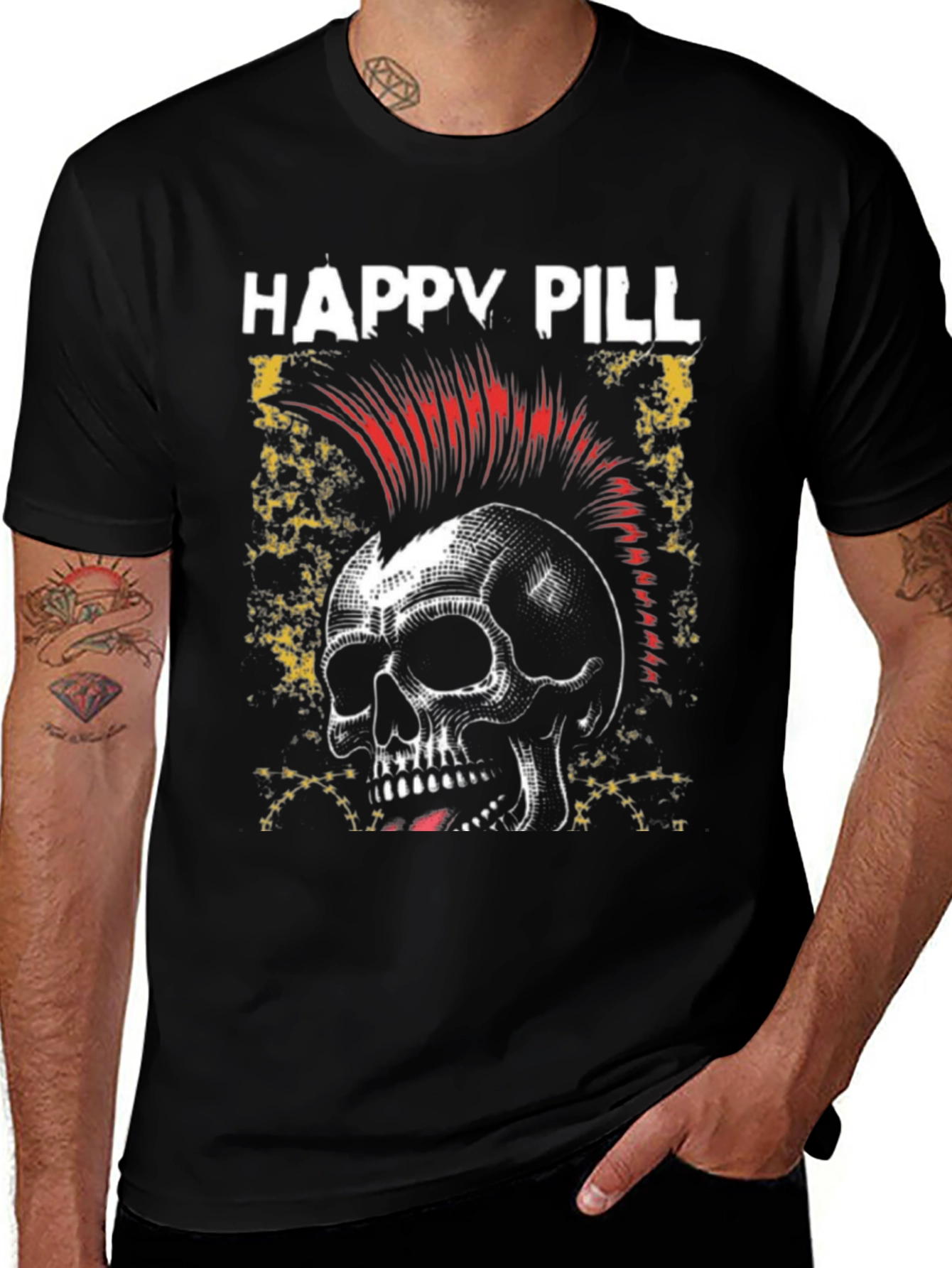 Variant 11 of Happy Pill Skull Punk Graphic Black T-Shirt