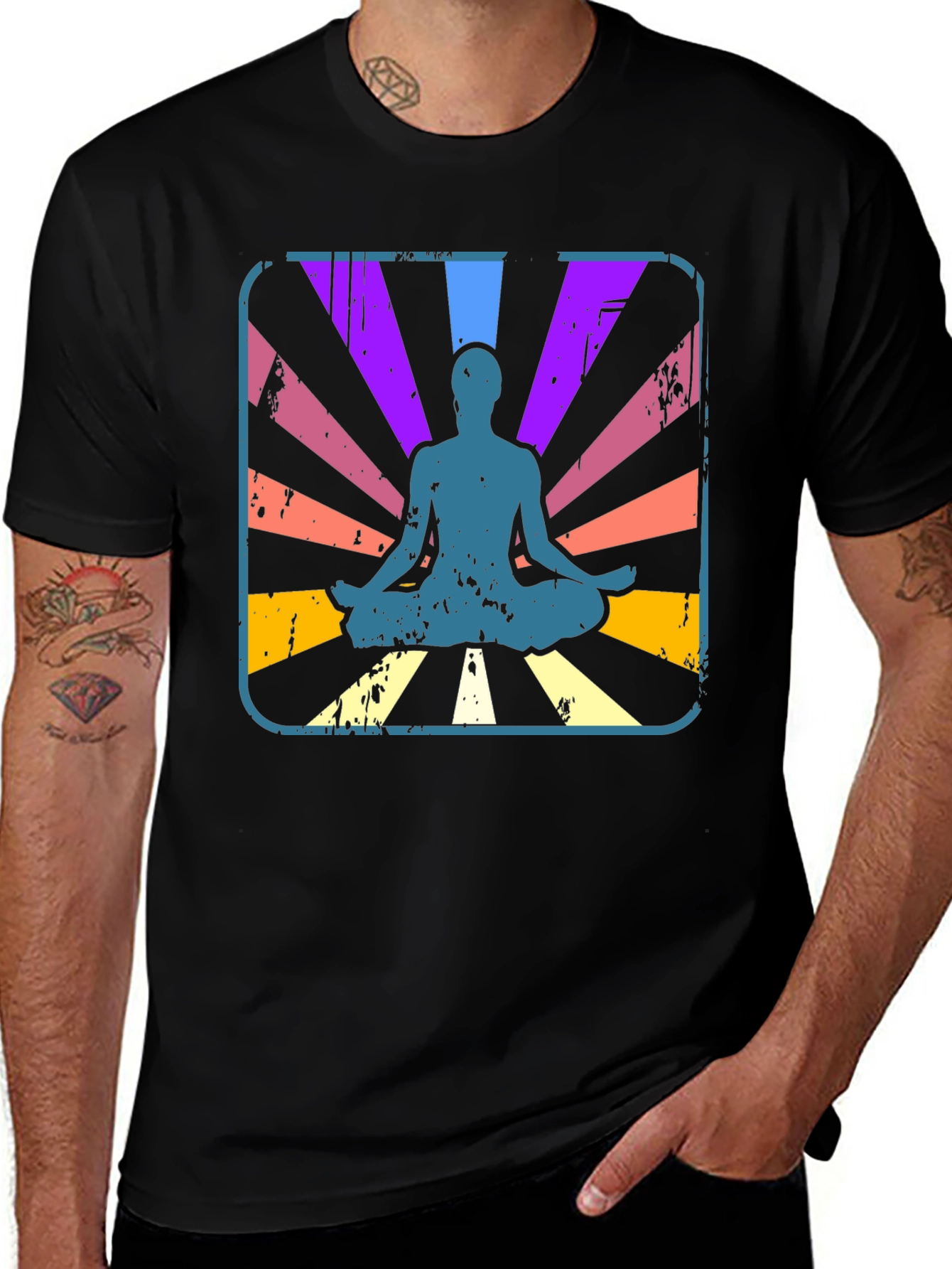 Variant 16 of Yoga Meditation Graphic Tee - Retro Style Black T-Shirt