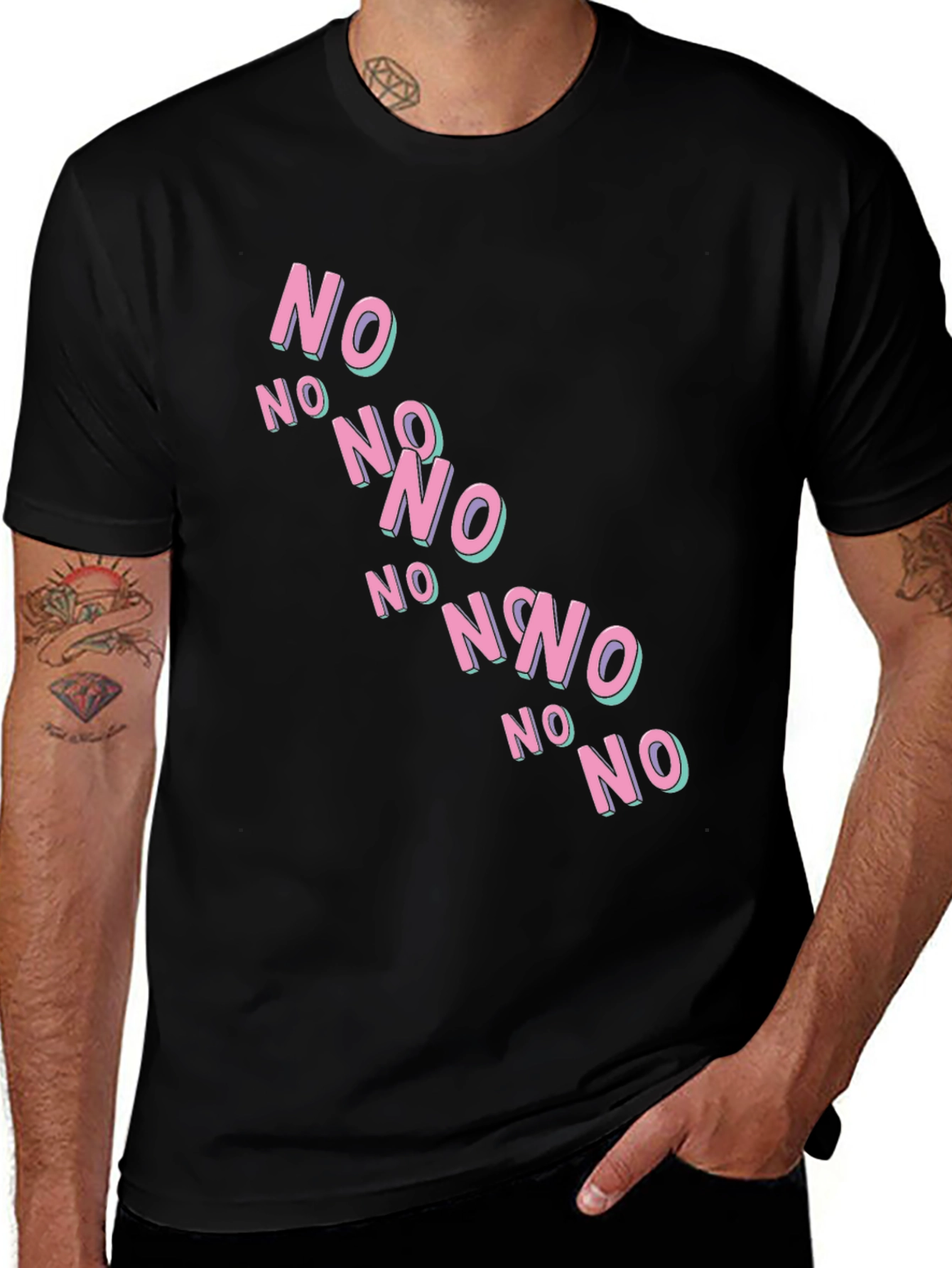 Variant 17 of Retro "NO" Graphic Tee - Black Cotton T-Shirt