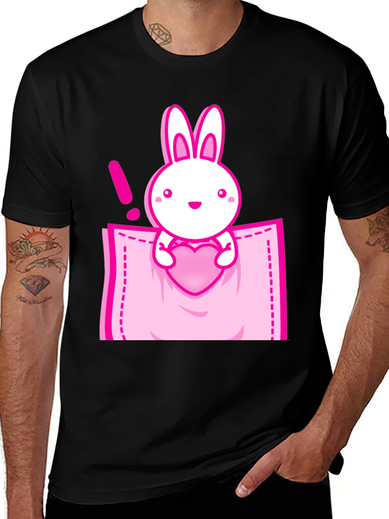 Variant 28 of Cute Bunny in Pocket Graphic Tee - Black Cotton Shirt