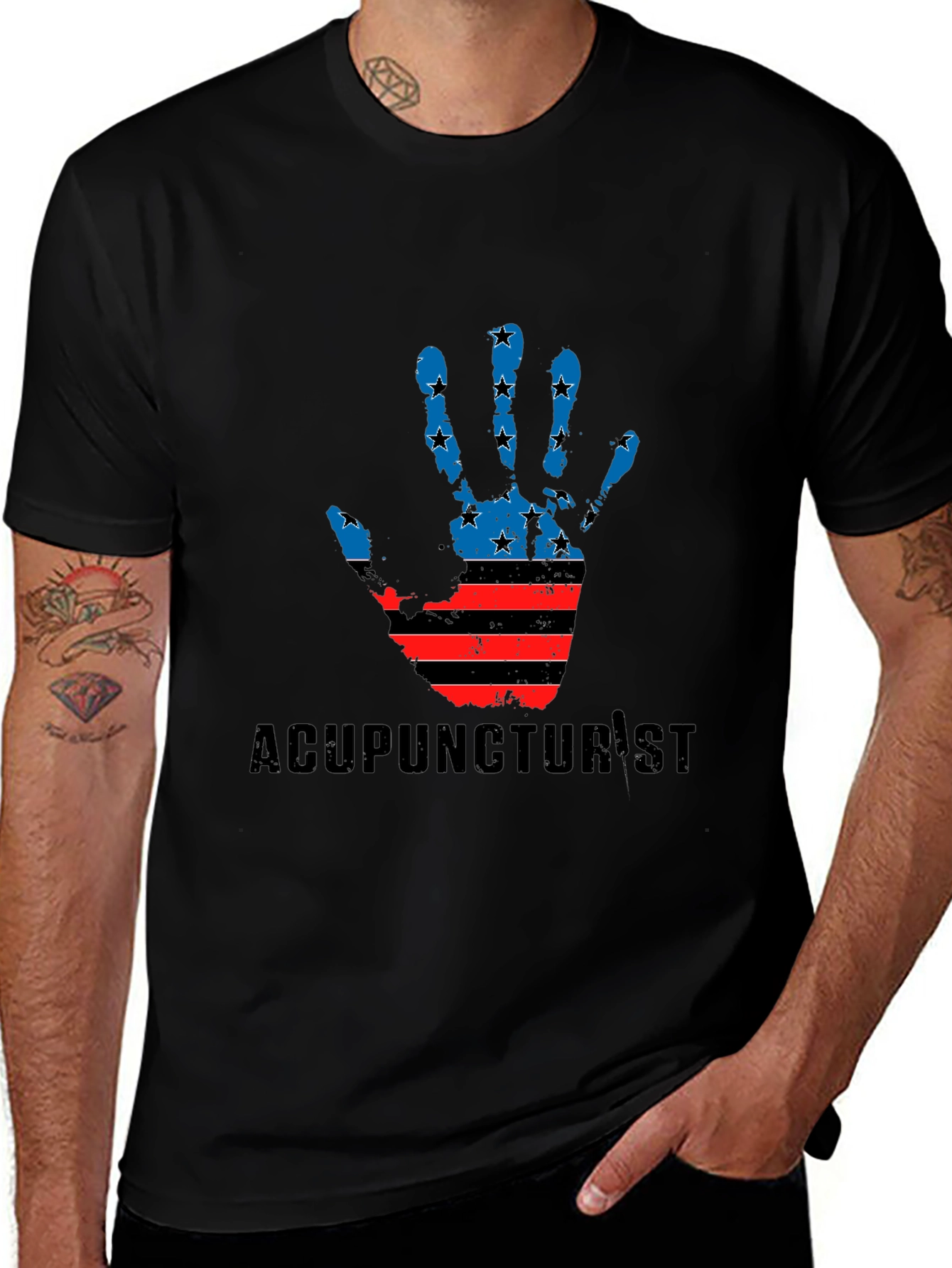 Variant 4 of Acupuncturist American Flag Hand T-Shirt