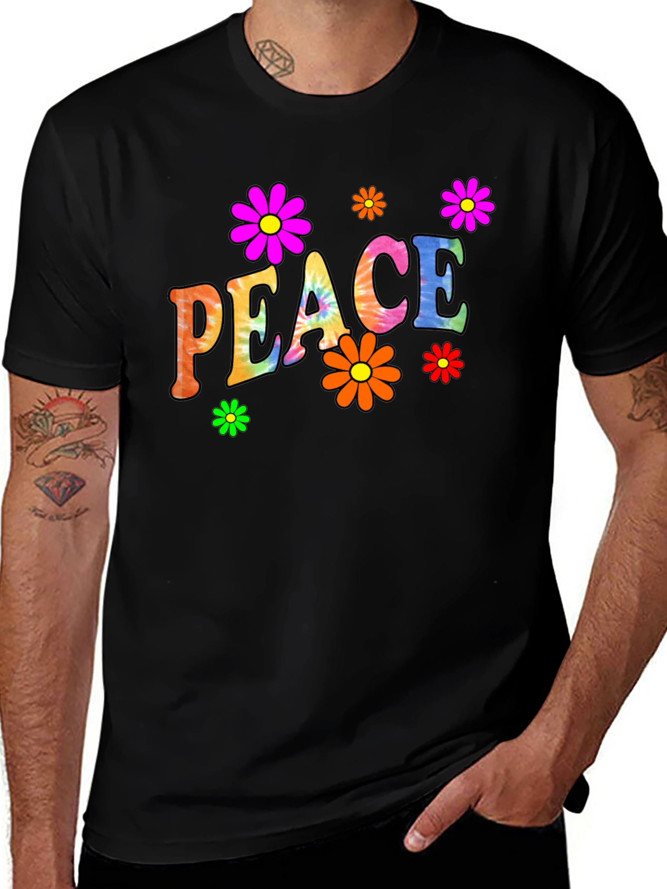 Variant 29 of Peace Sign Flower Graphic Black T-Shirt