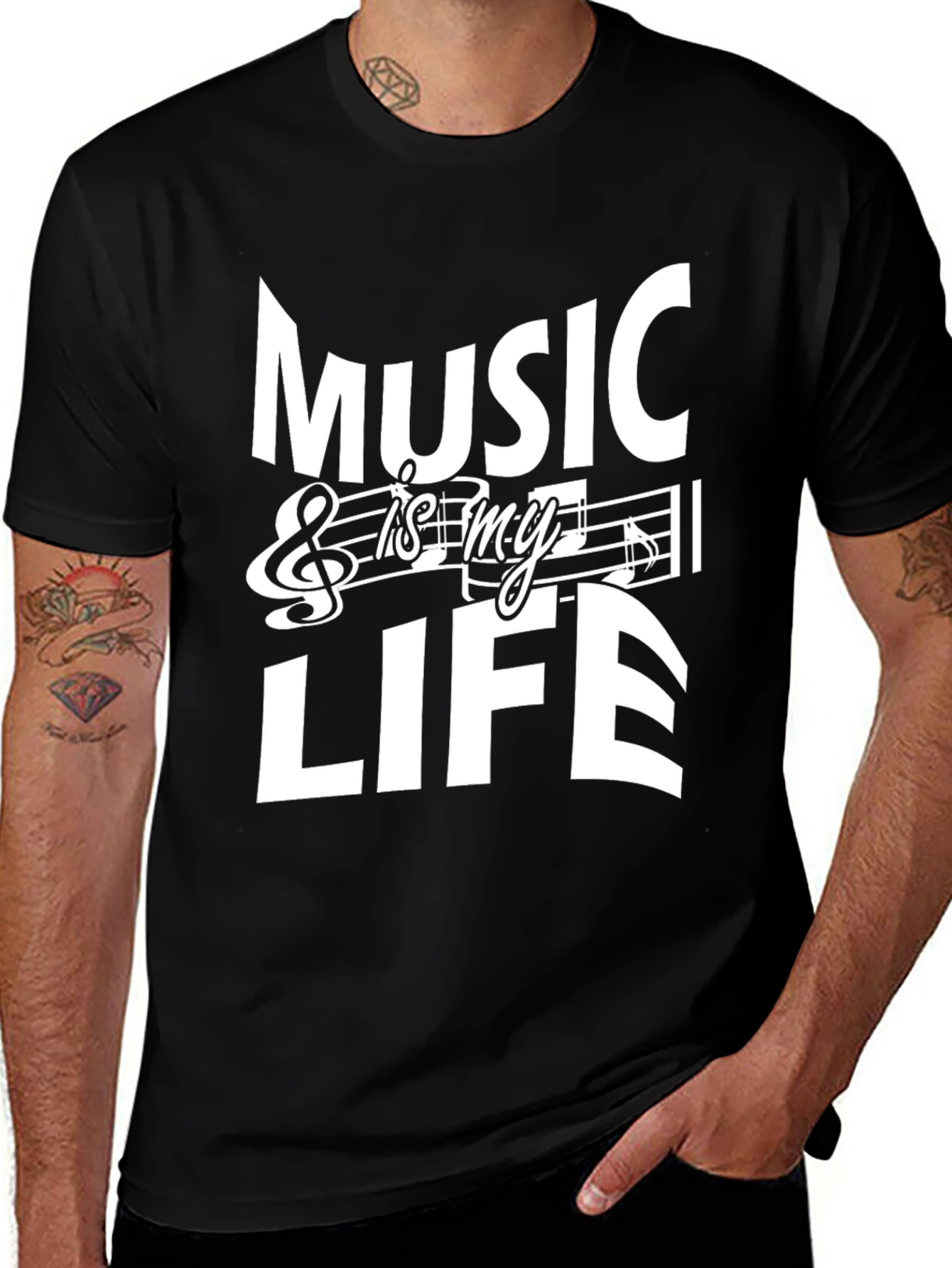 Variant 22 of Music is My Life Black Graphic Tee