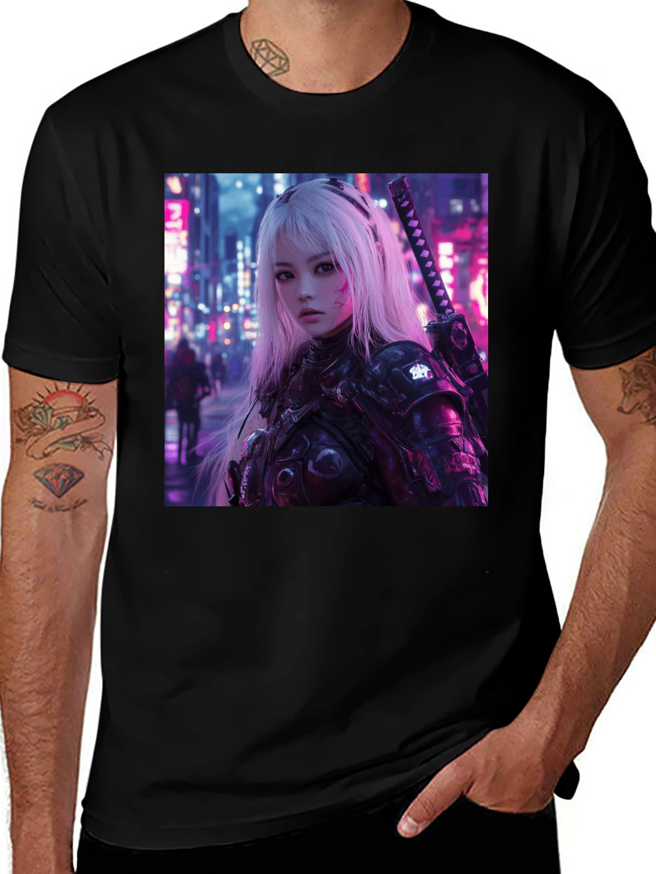 Cyberpunk Girl Graphic Black T-Shirt