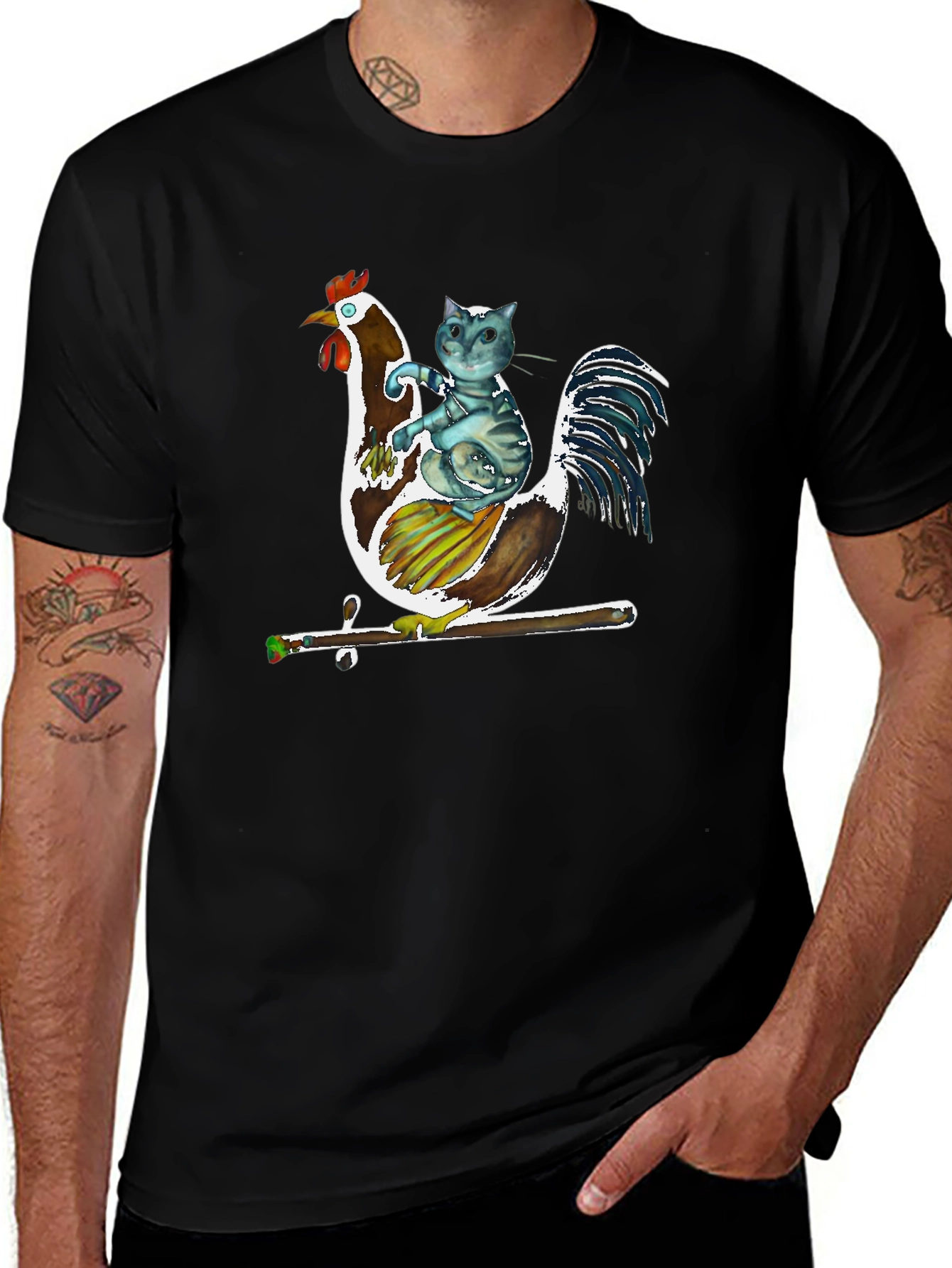 Variant 21 of Cat Riding Rooster Graphic T-Shirt