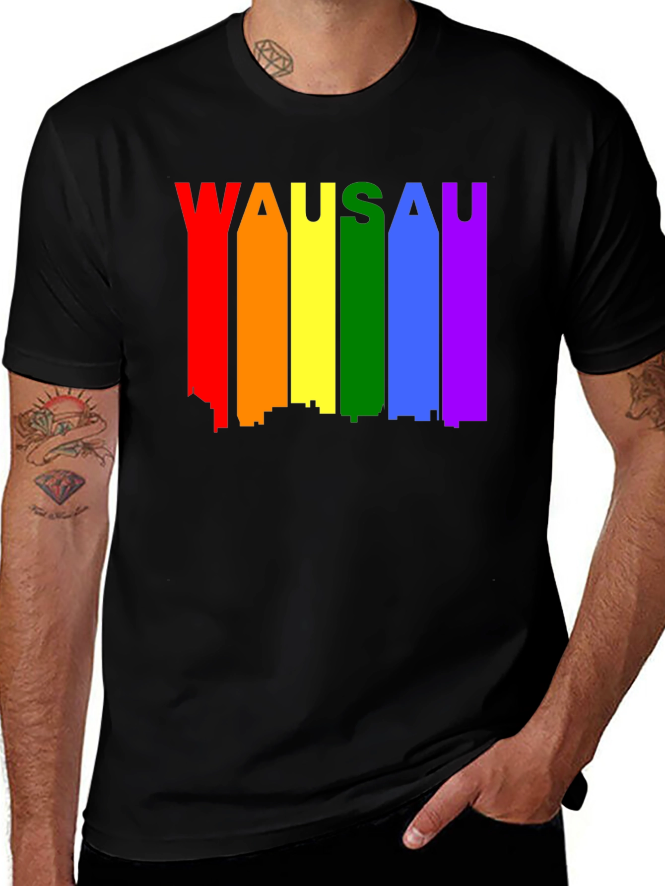 Wausau Pride T-Shirt - Rainbow Cityscape Tee