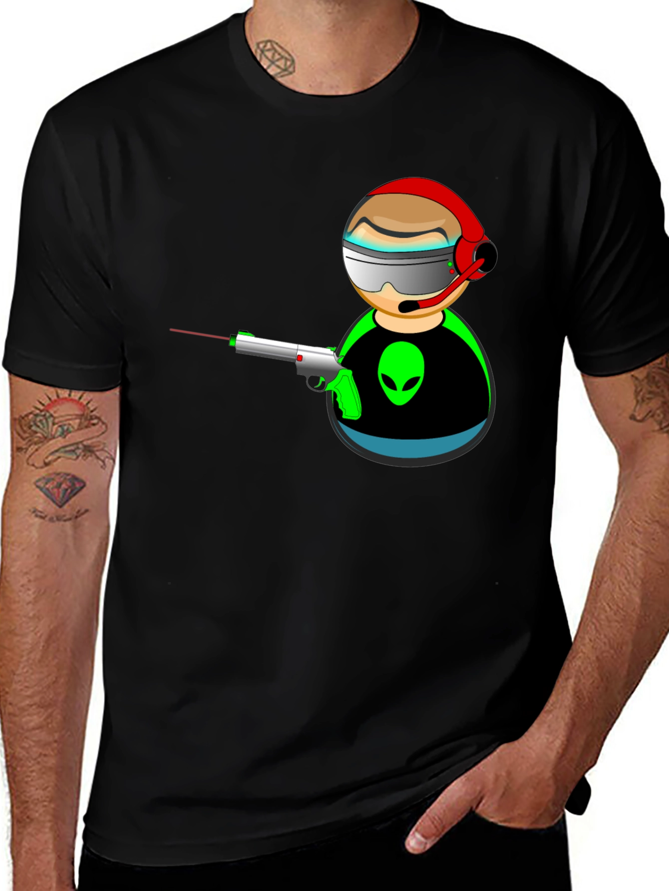 Variant 21 of Gamer Alien Graphic T-Shirt - Black Cotton Tee