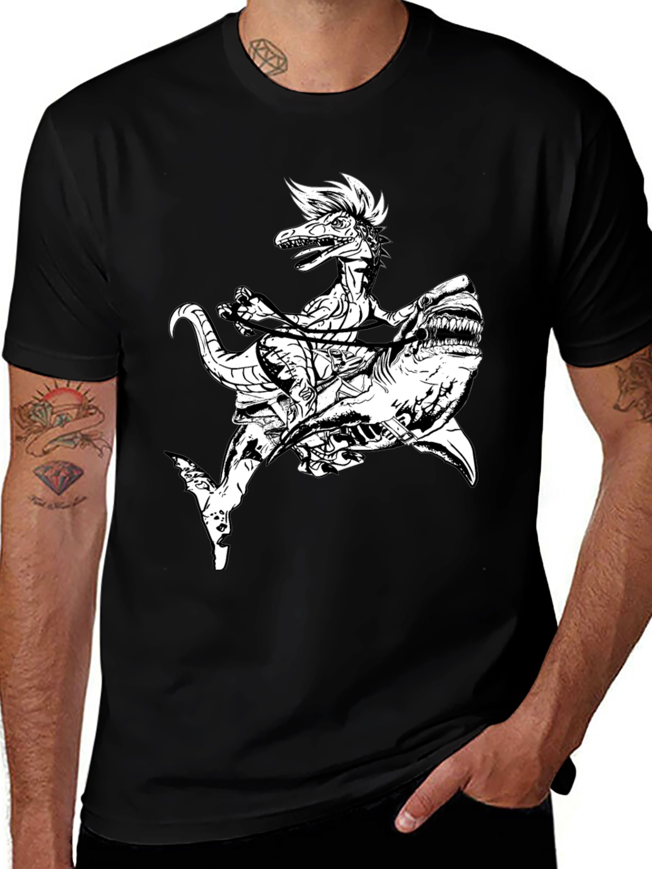 Variant 27 of Dino Shark Rider Graphic Tee
