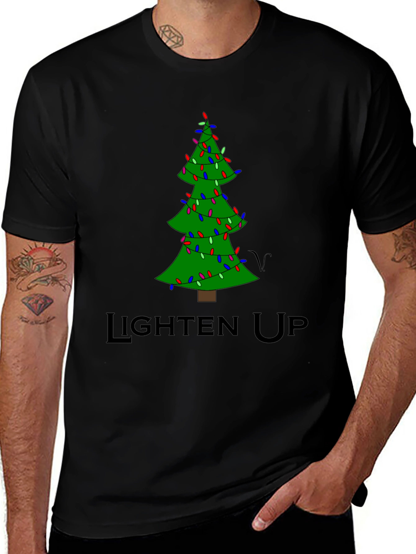 Variant 28 of Lighten Up Christmas Tree T-Shirt - Holiday Humor Tee