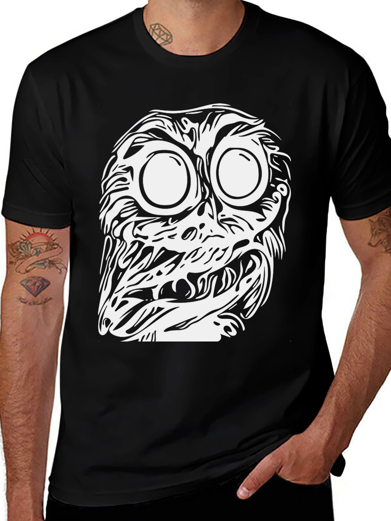 Variant 8 of Abstract Owl Graphic Tee - Black Cotton T-Shirt