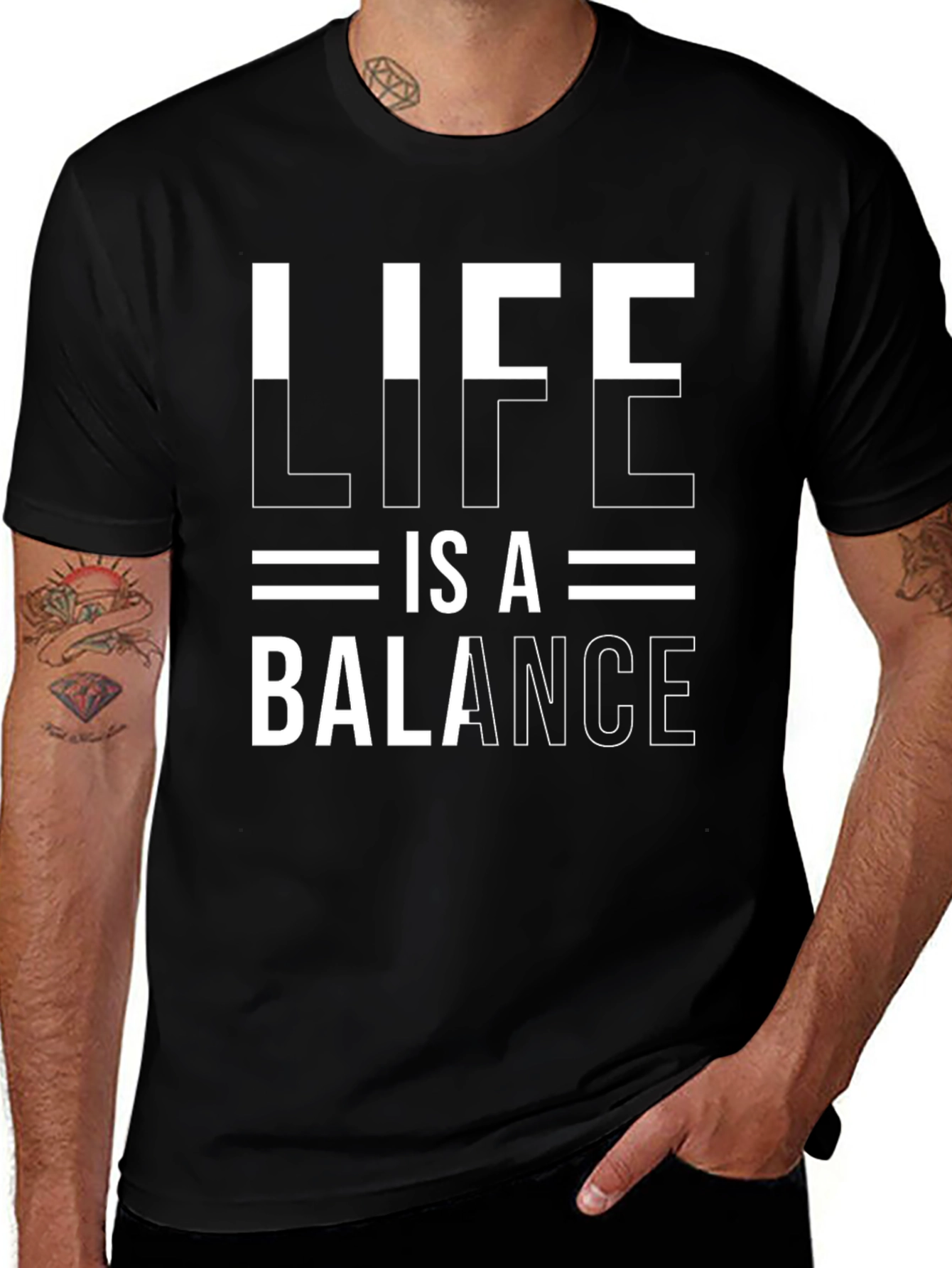 Variant 7 of Life is a Balance Graphic Tee - Black
