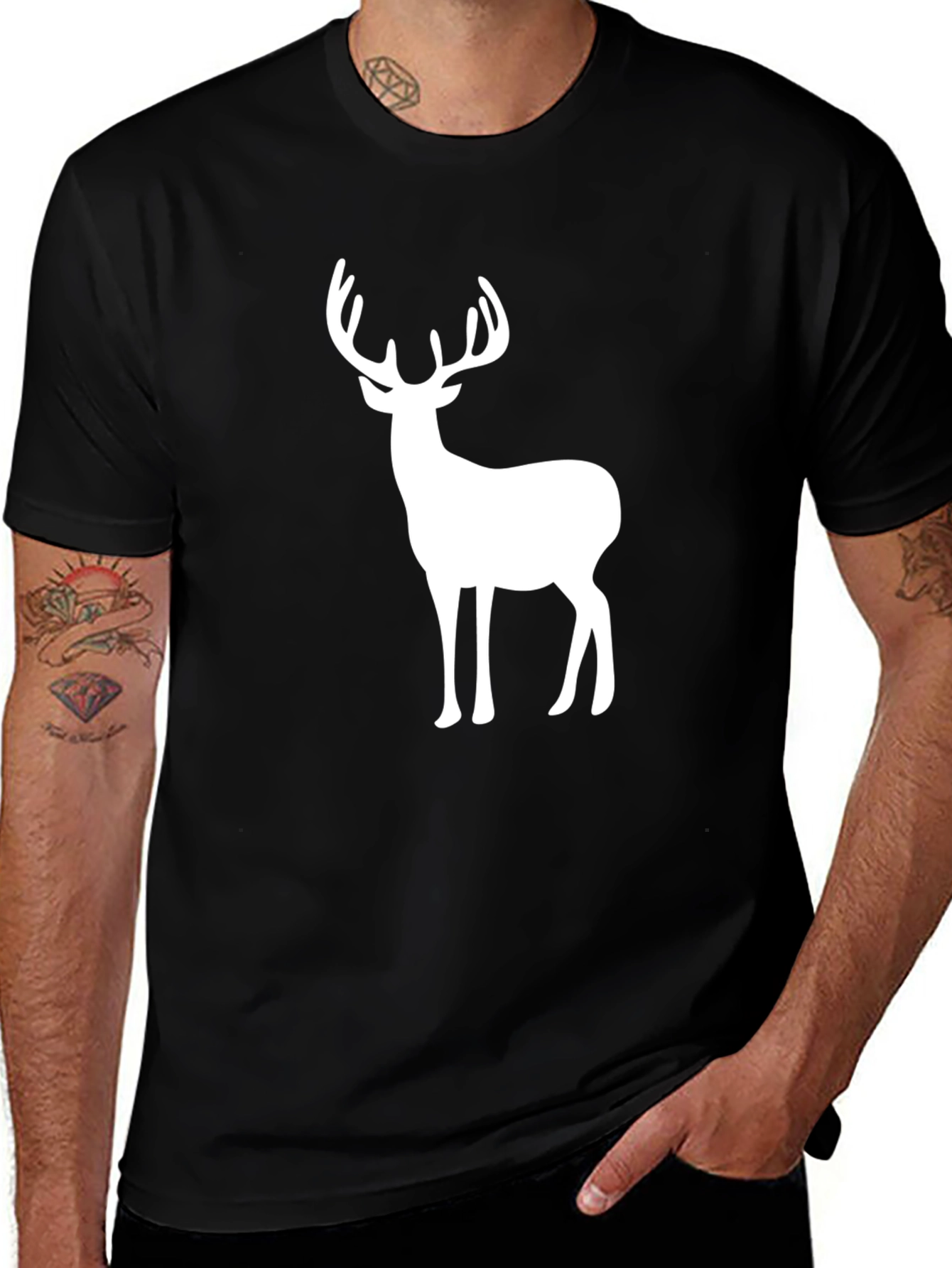 Variant 25 of Deer Graphic Tee - Men's Black T-Shirt