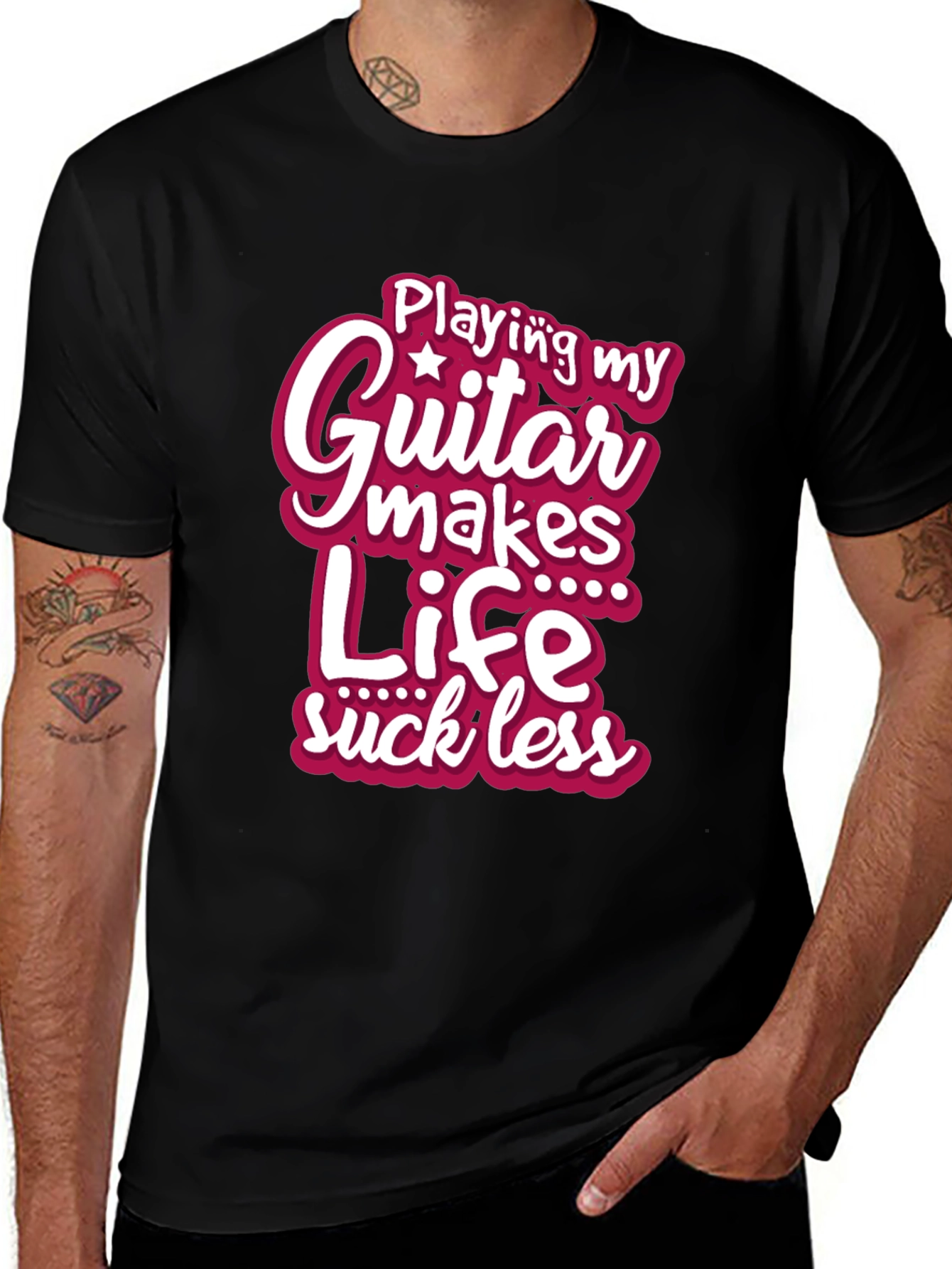 Variant 21 of Guitar Makes Life Suck Less Black T-Shirt